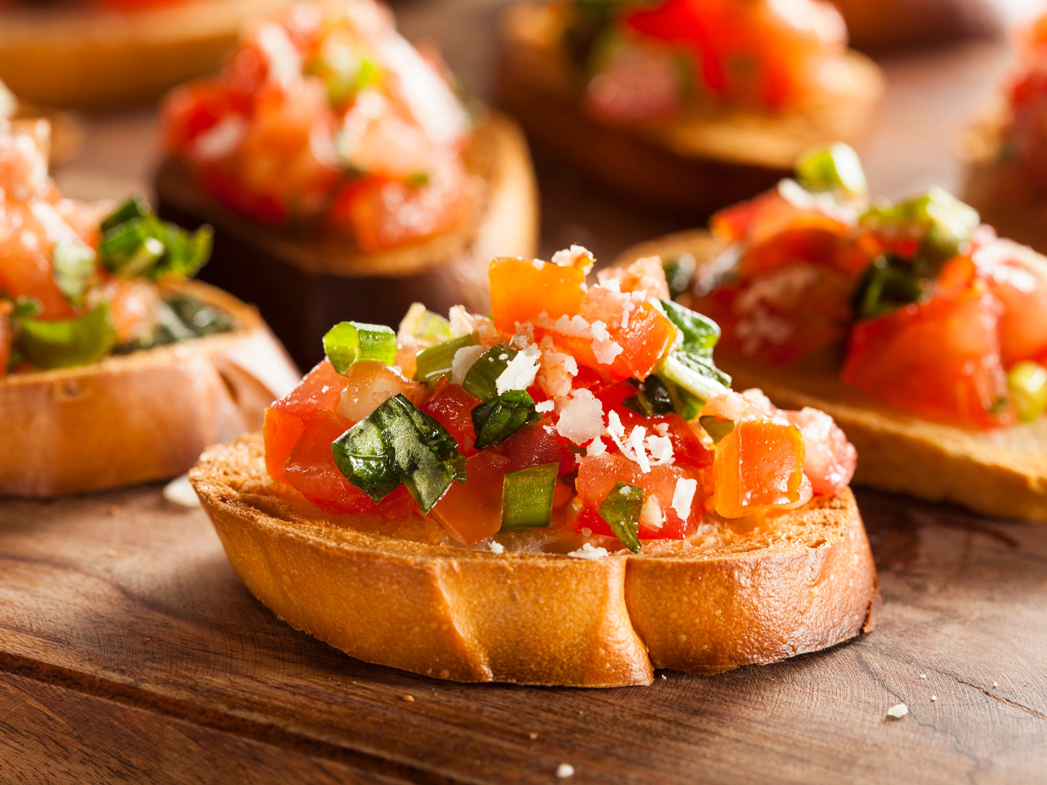 Bruschetta evolved from a technique to revitalise day-old bread