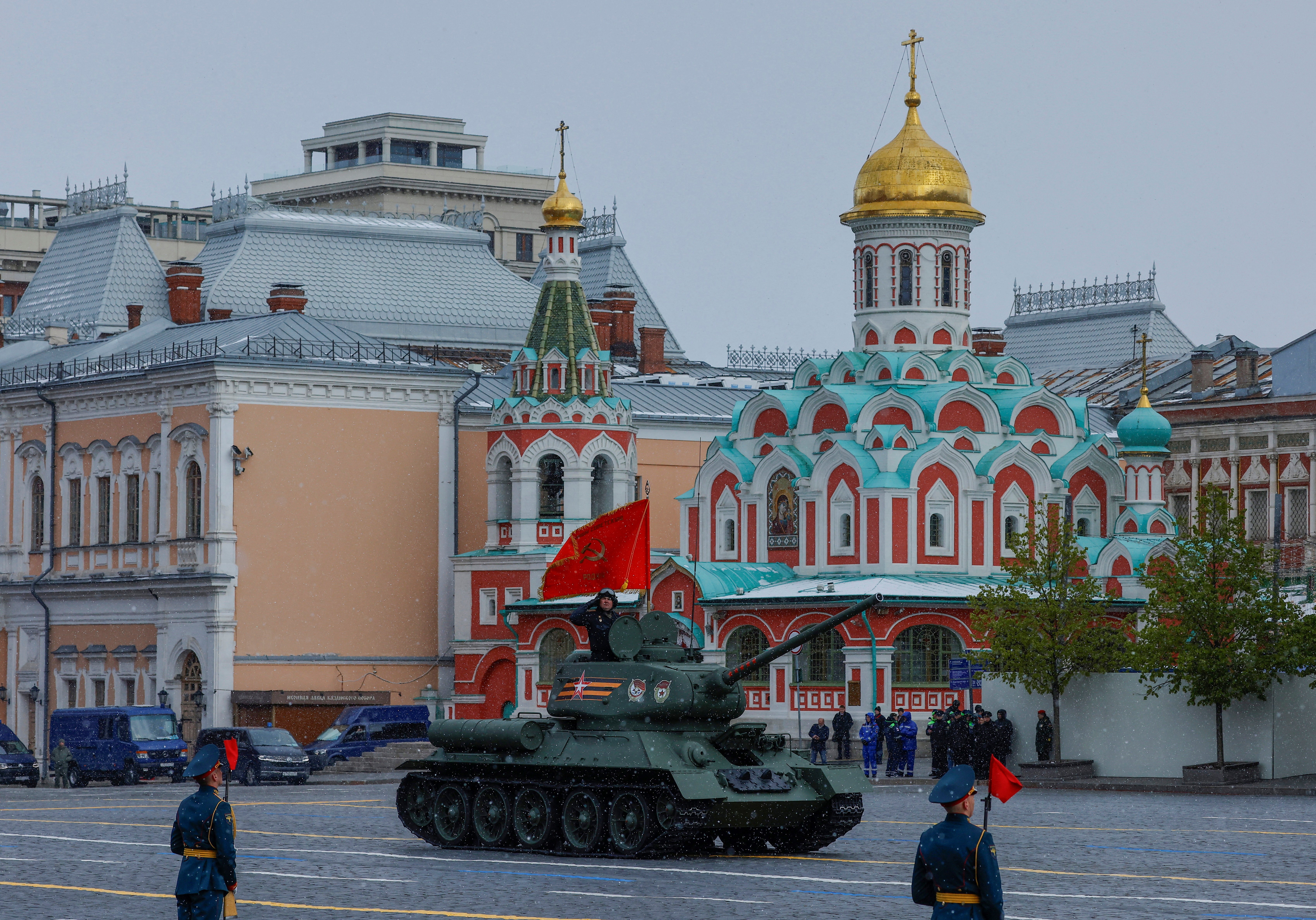 A solitary T-34 tank rolls through Moscow’s Red Square last year