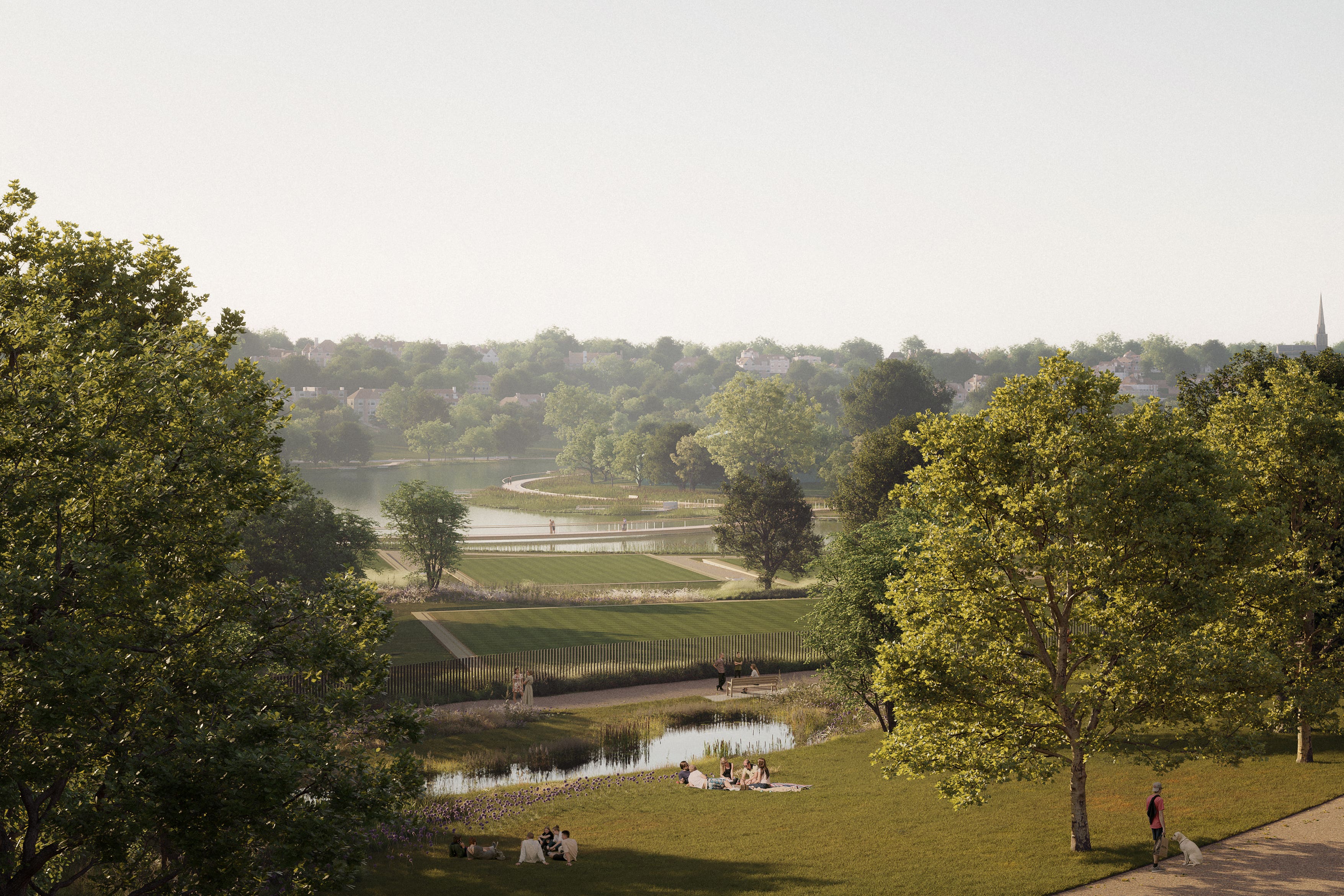 A CGI image of the new public parkland proposed by the All England Club (Allies & Morrison/AELTC)