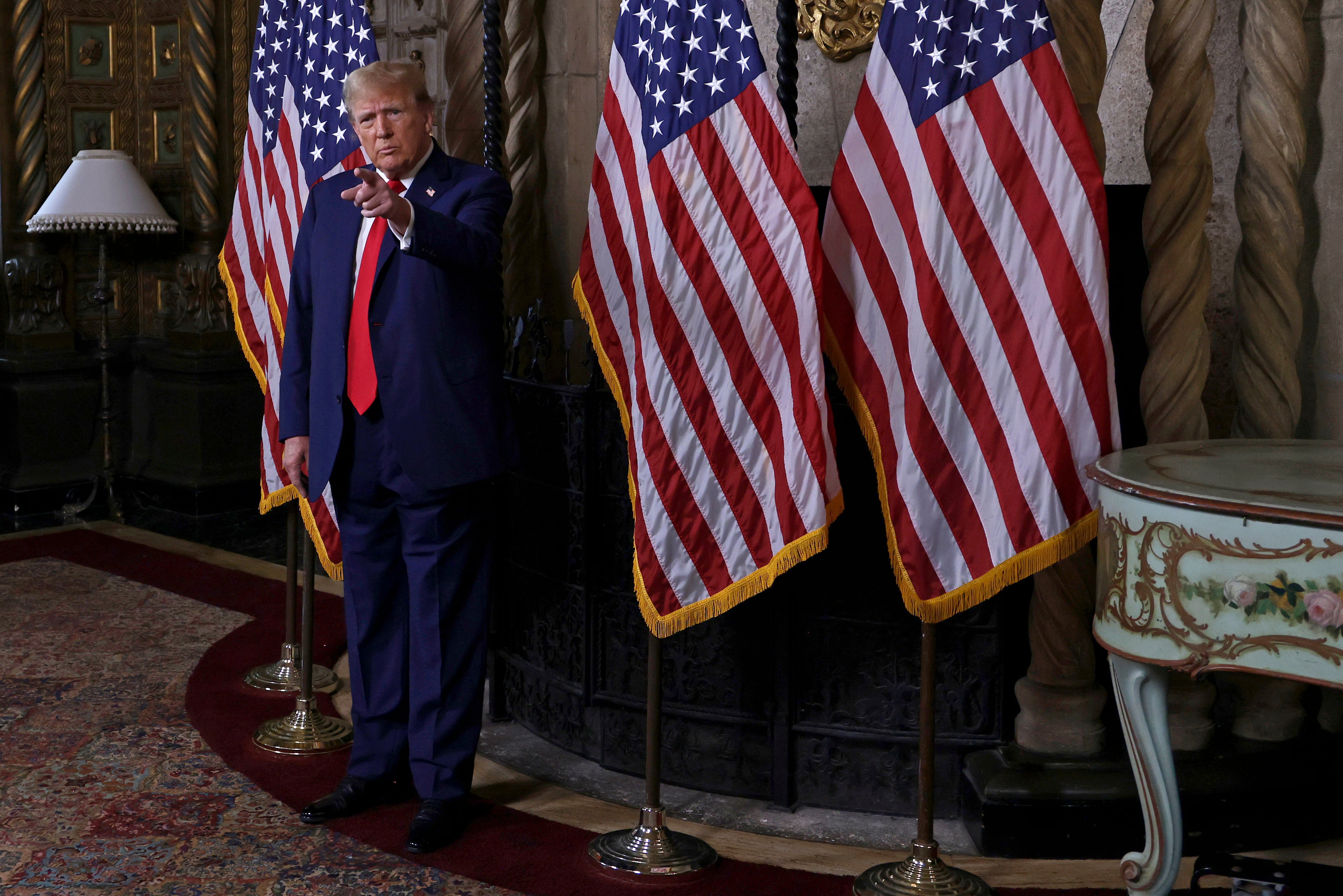 Donald Trump pictured speaking at his Mar-a-Lago estate. He reportedly invited oil executives to the property last month, seeking a $1bn donation