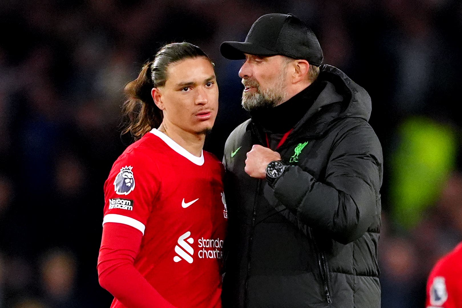 Jurgen Klopp (right) Darwin Nunez (Peter Byrne/PA)