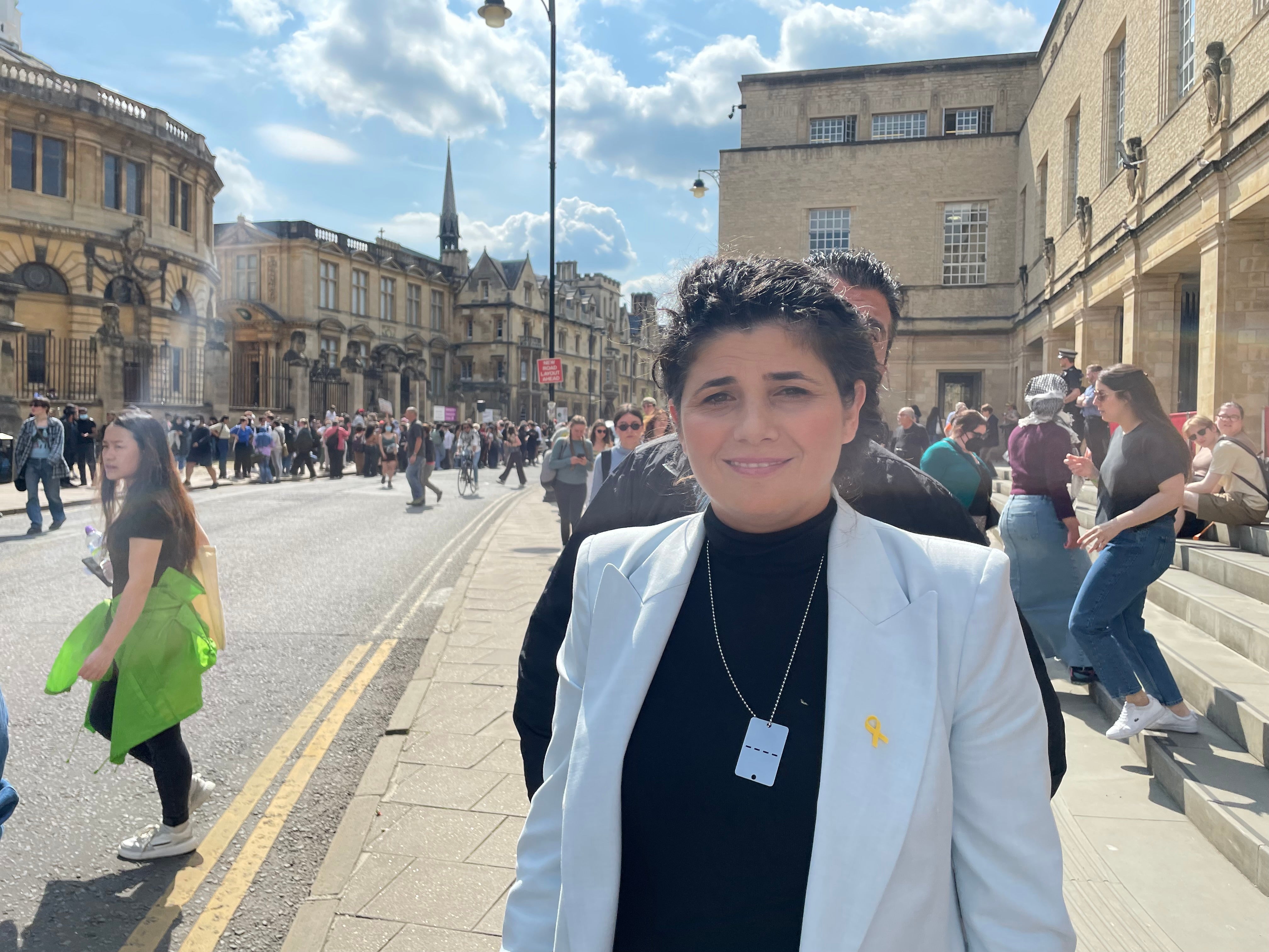 Israeli MP Sharren Haskel speaking to The Independent after appearing outside the demonstration