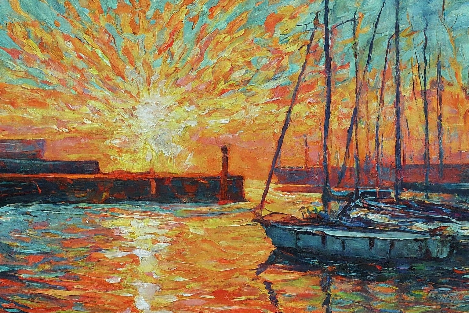 An AI-generated image made by Google’s ImageFX tool using the prompt ‘Impressionist painting of a sunrise over Le Havre harbour’