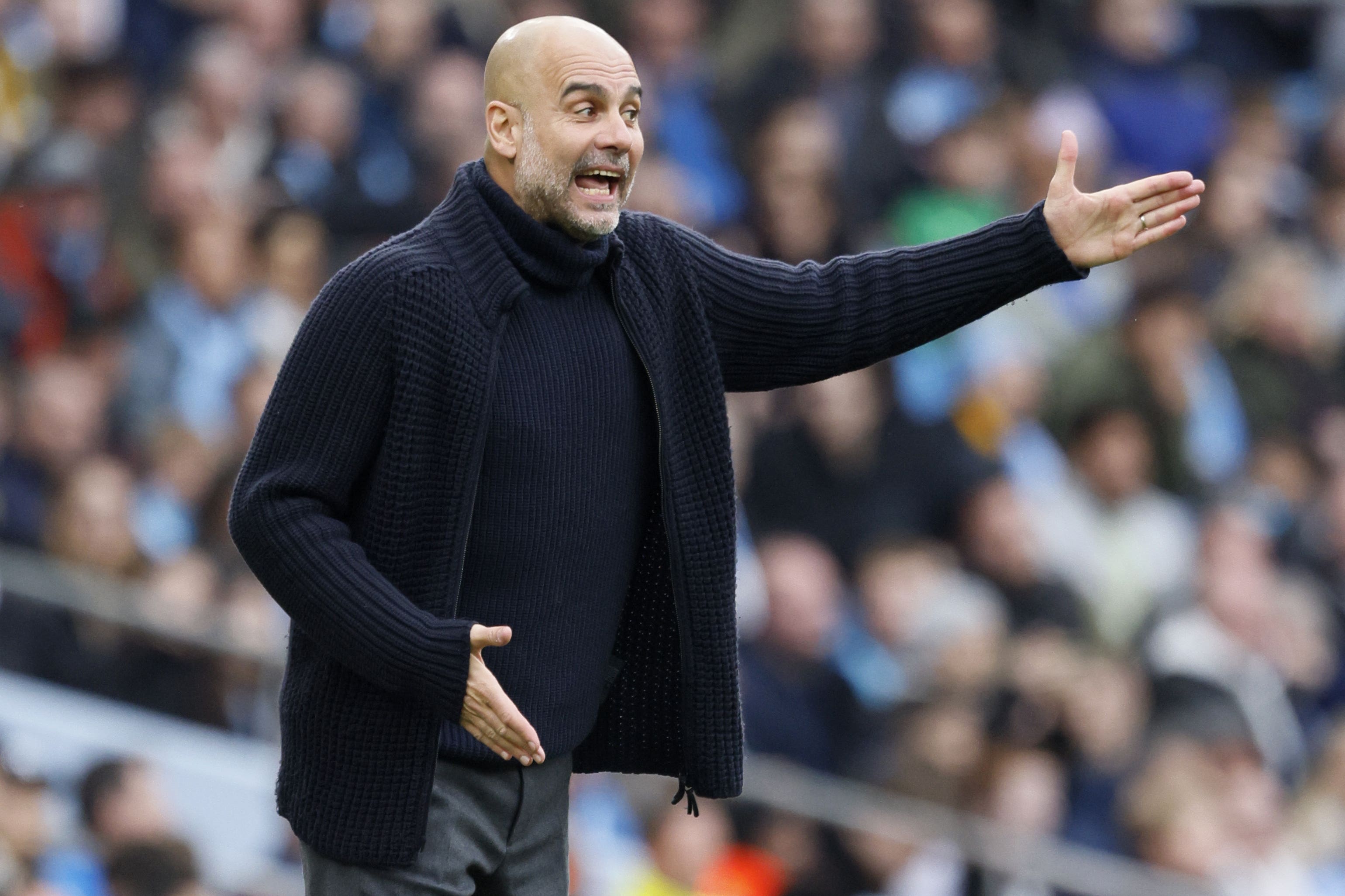 Pep Guardiola is concerned about the length of the grass at Craven Cottage (Richard Sellers/PA)