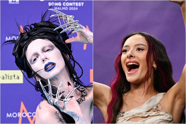 <p>Bambie Thug (left) of Ireland and Eden Golan of Israel</p>