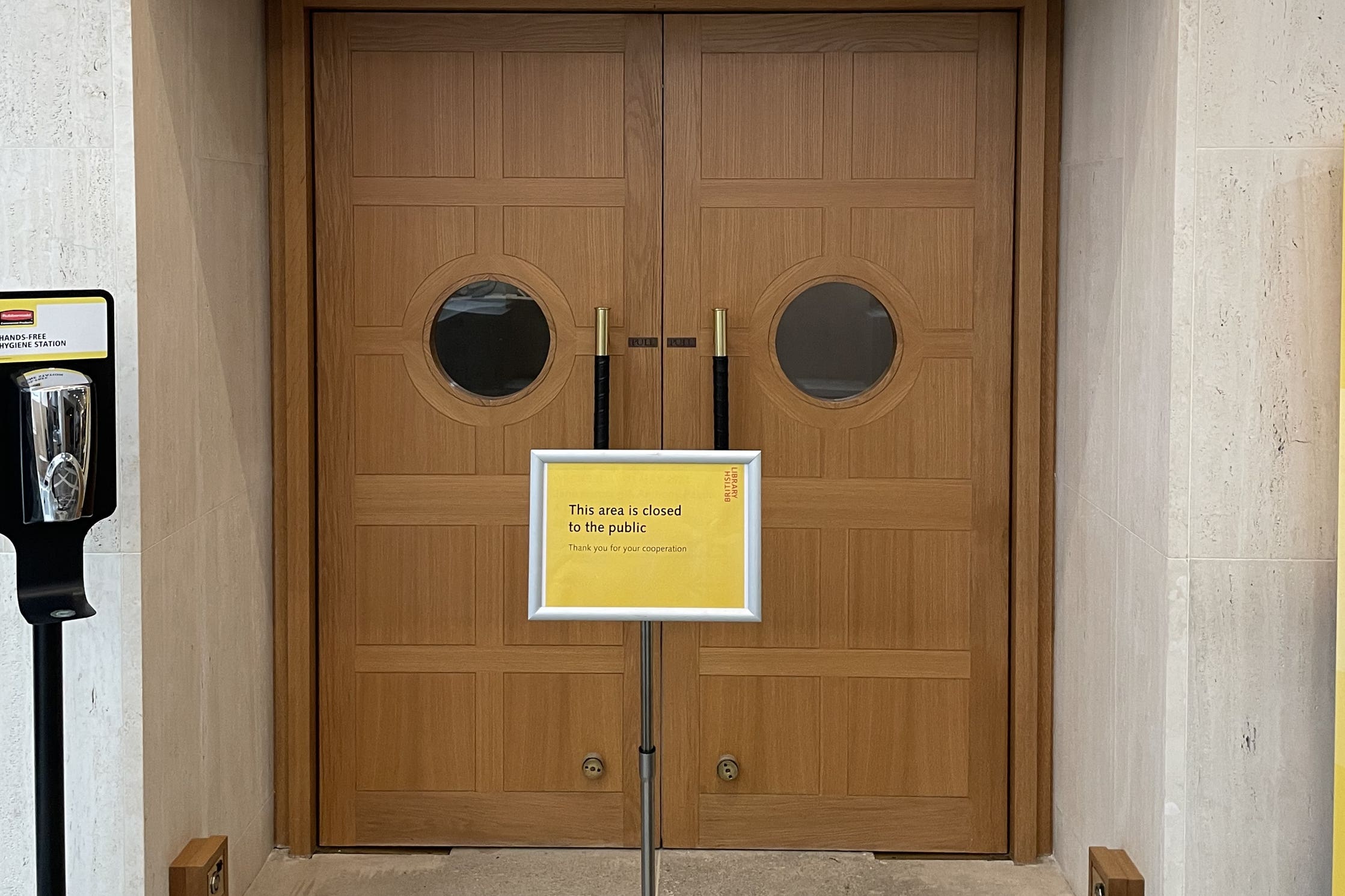 A sign in front of the doors to the treasures galleries at the British Library after the incident (Samuel Montgomery/PA)