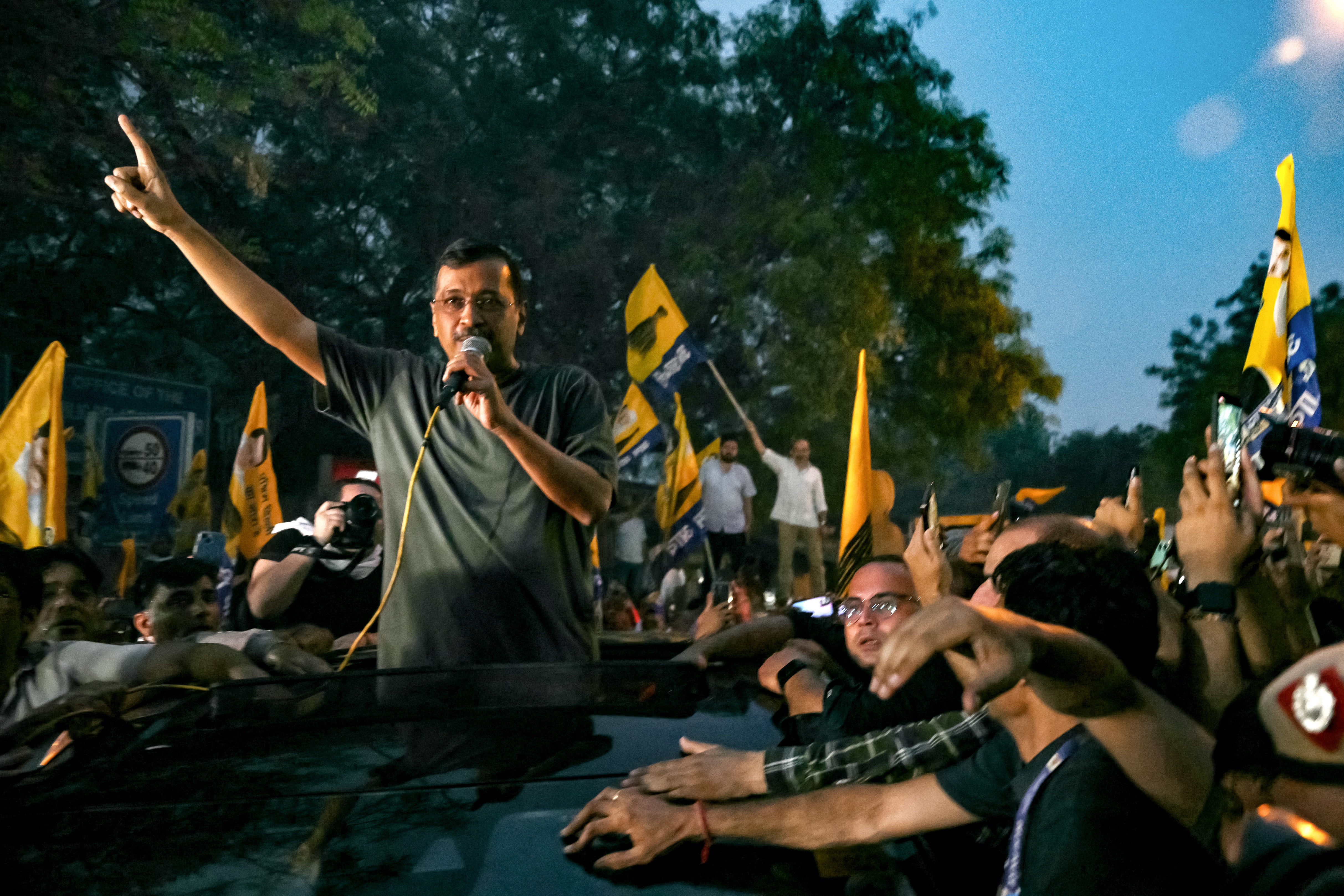 Arvind Kejriwal addresses his supporters and party members upon his release from the prison