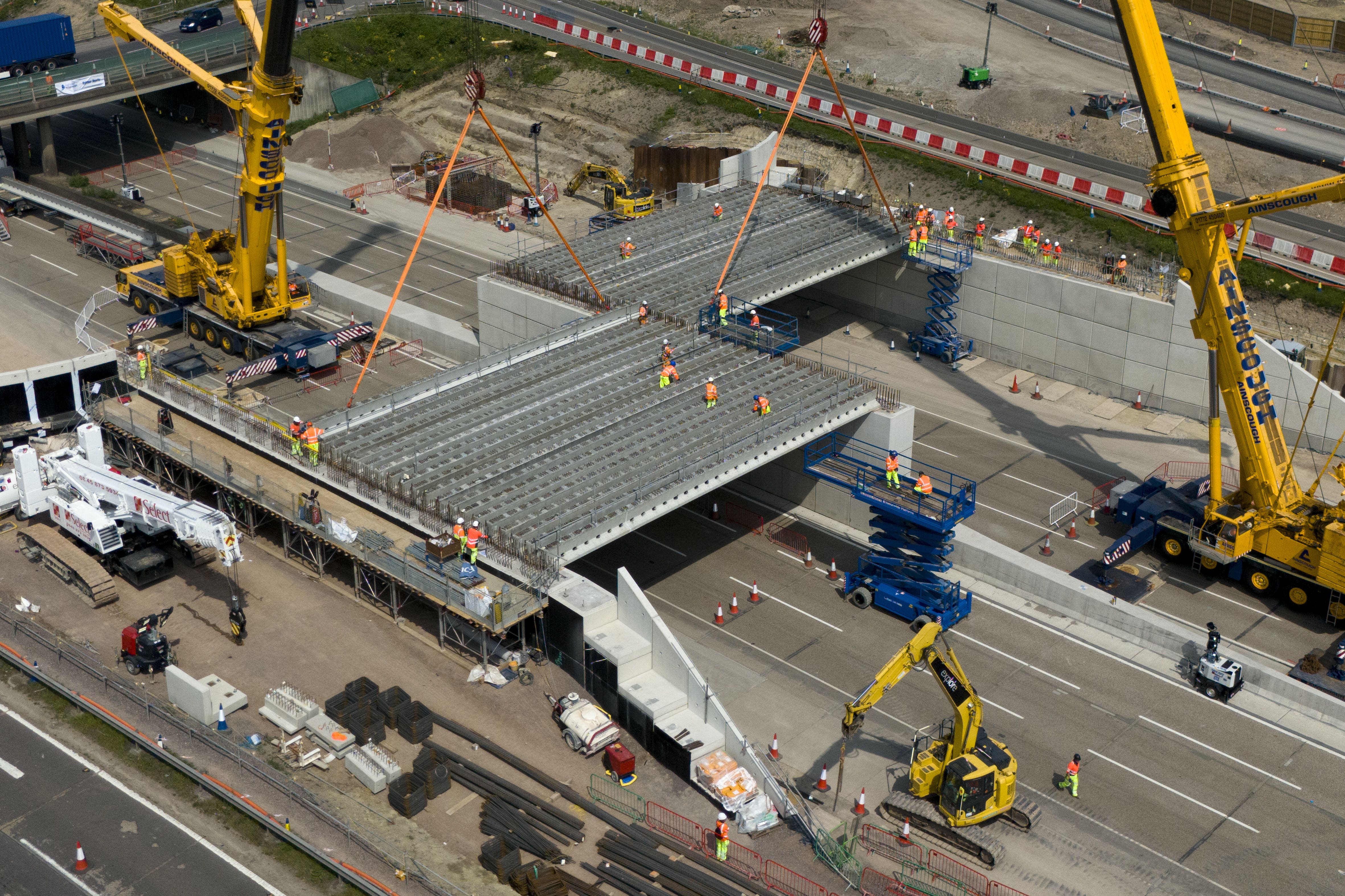 Engineering works taking place at the A3 Wisley interchange at Junction 10 of the M25 (Jordan Pettitt/PA)