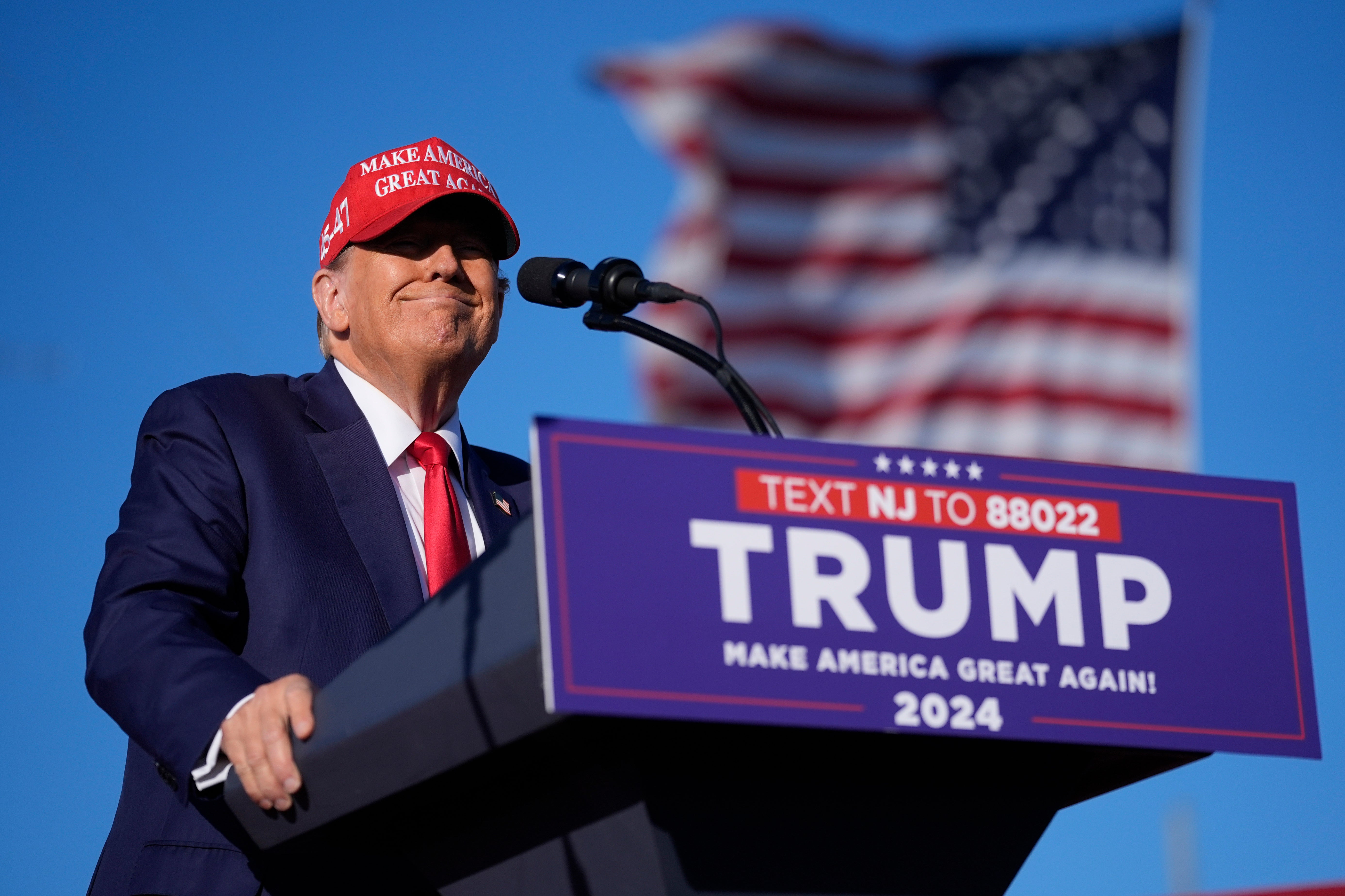 Republican presidential candidate Donald Trump speaks during a campaign rally in Wildwood, New Jersey, on Saturday 11 May 2024