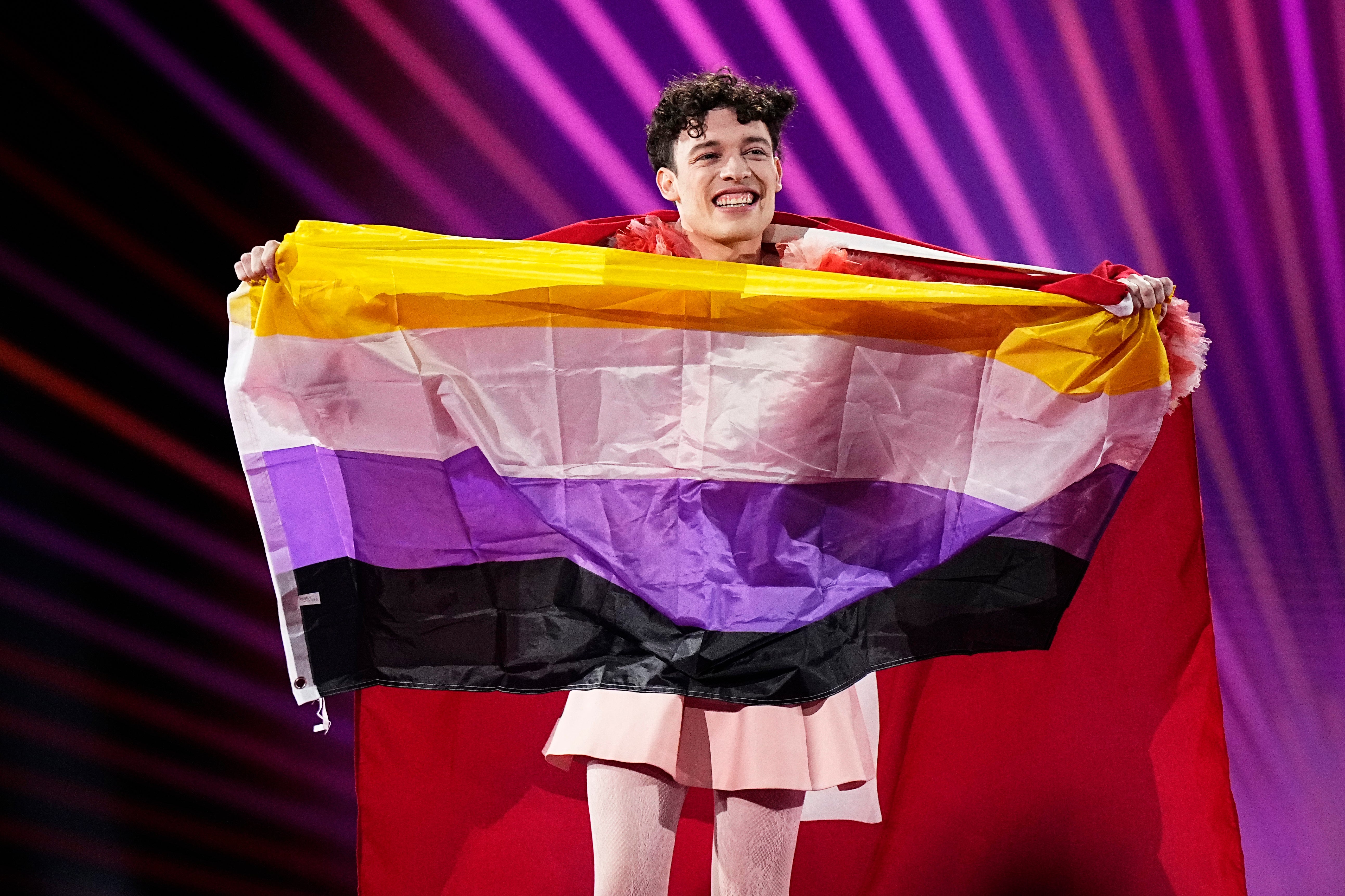 Nemo from Switzerland enters the stage during the opening ceremony of The Eurovision Song Contest 2024 Grand Final