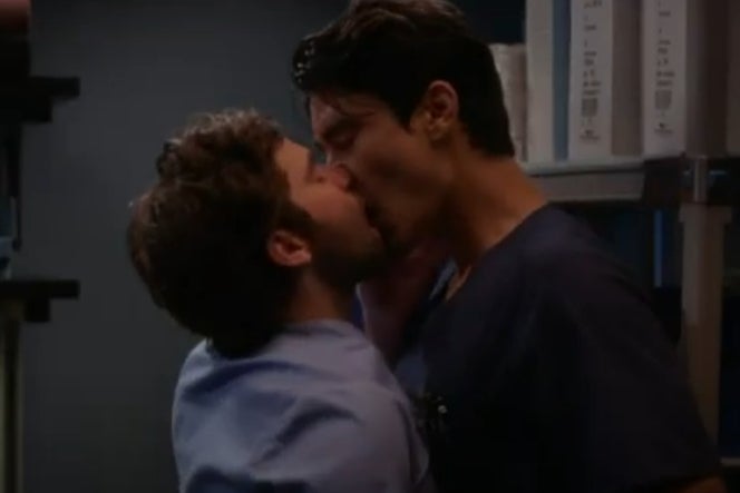 Levi (Jake Borelli) and Nico (Alex Landi) on Grey’s Anatomy