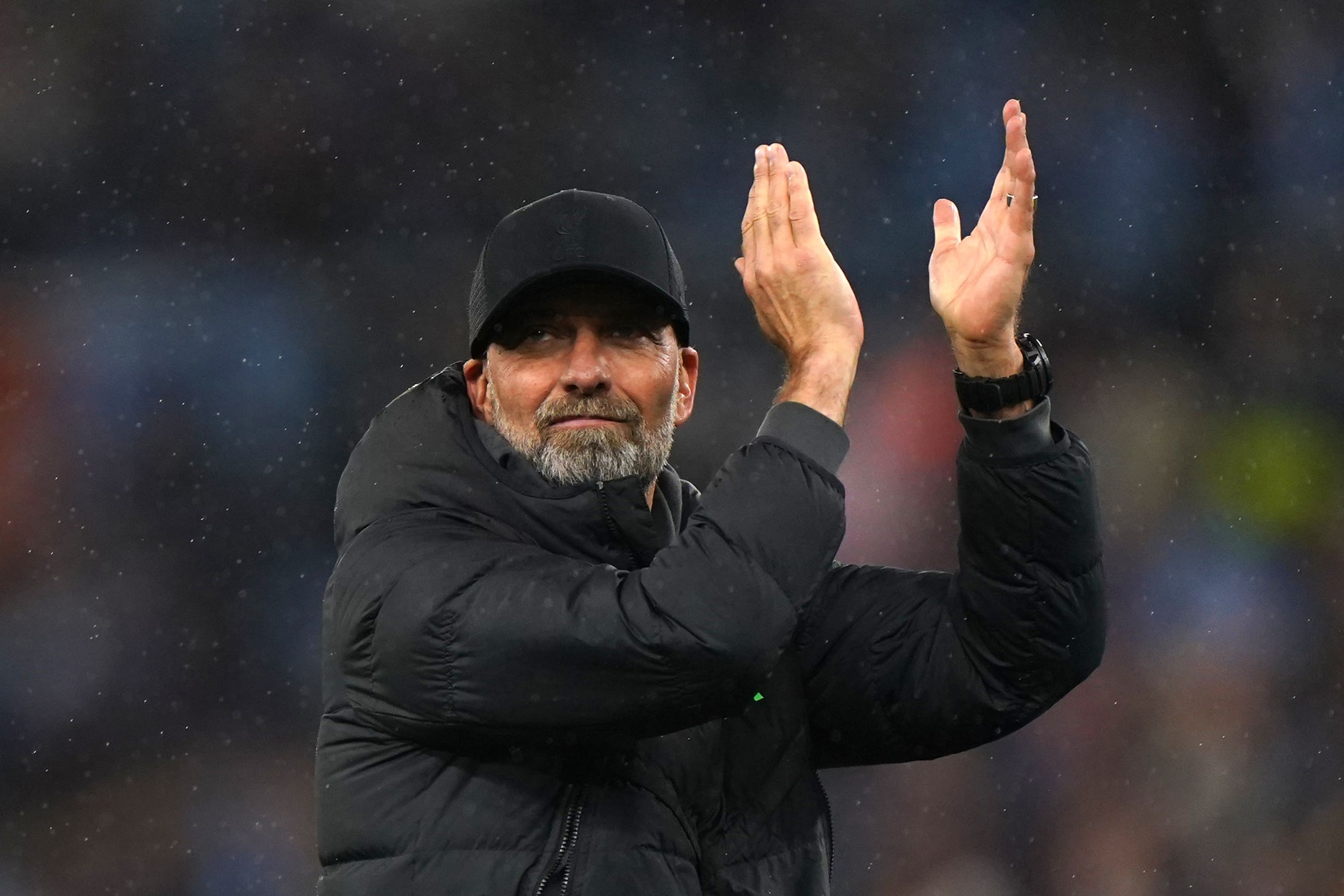 Jurgen Klopp applauds the fans following Liverpool’s draw at Aston Villa (Bradley Collyer/PA)