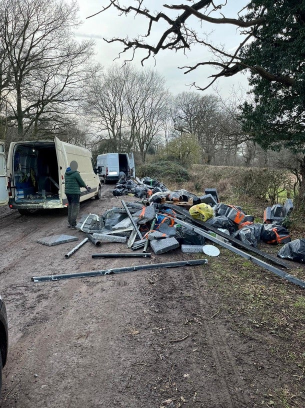 The rubbish dumped on the farm track by Ionut Bancunlea and Adrian Bivolaru from their vans