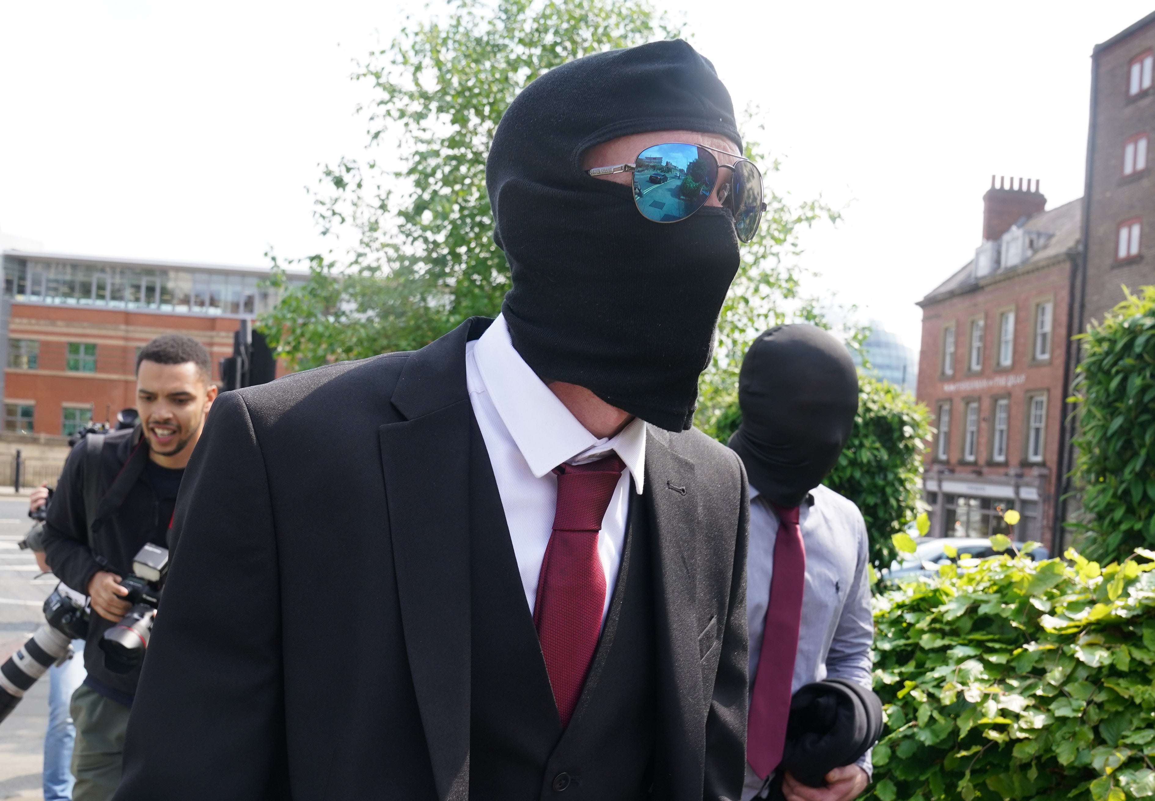 Daniel Graham (left) and Adam Carruthers leaving Newcastle Upon Tyne Magistrates’ Court after appearing