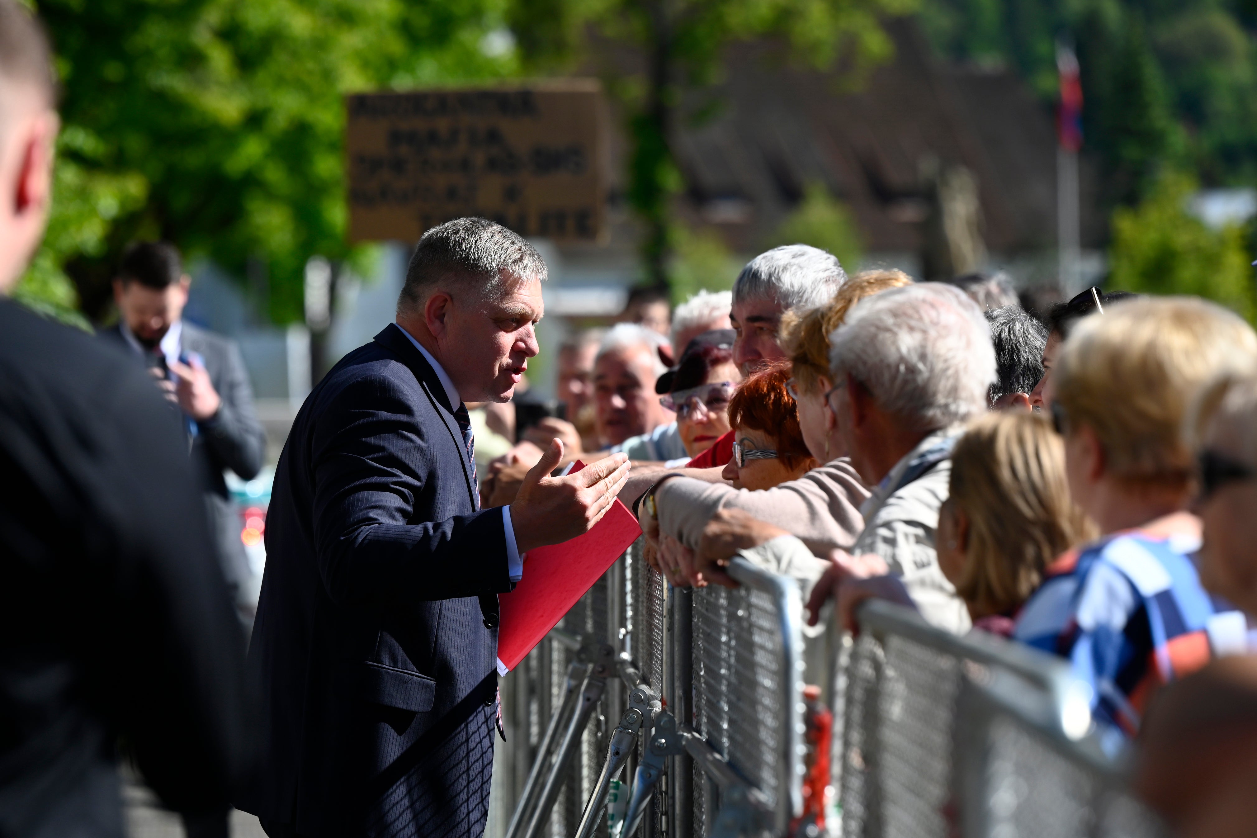 Fico speaking with supporters on Wednesday before the shooting