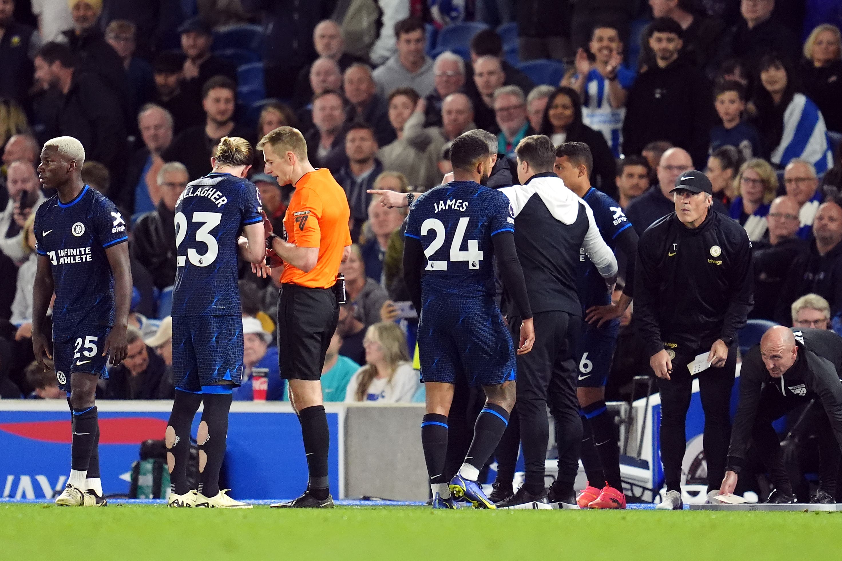 Chelsea captain Reece James, number 24, has endured a difficult season (Adam Davy/PA)