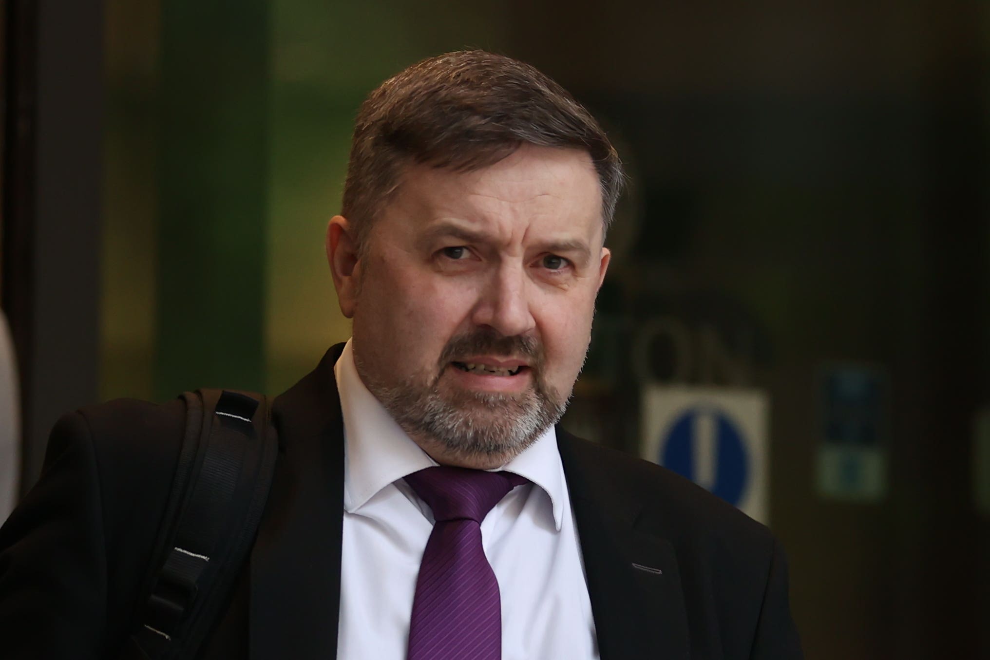 Robin Swann leaving the Clayton Hotel in Belfast after giving evidence to the UK Covid-19 Inquiry (PA)