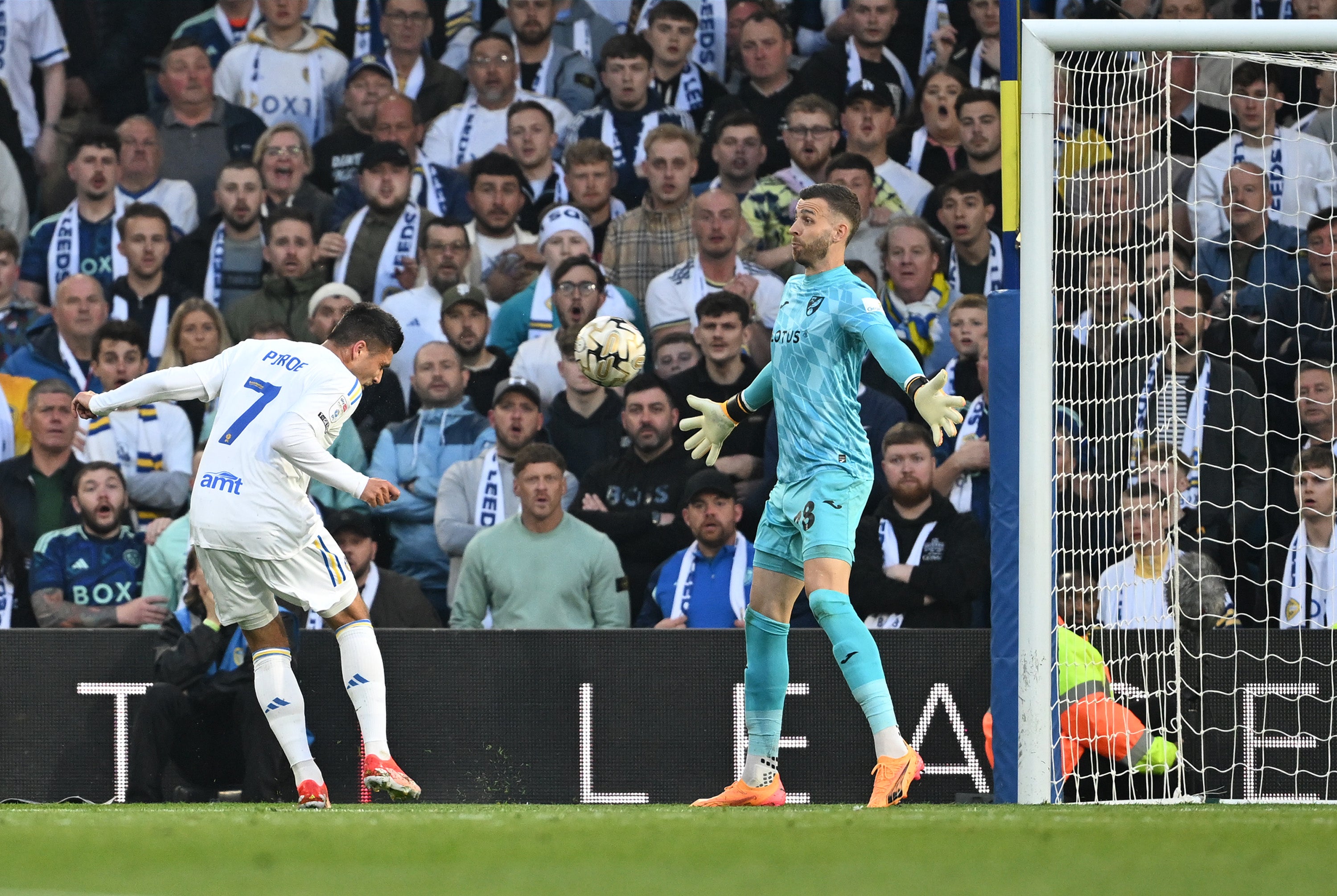 Recalled to the side Joel Piroe scored Leeds’ second goal to give them control of the tie