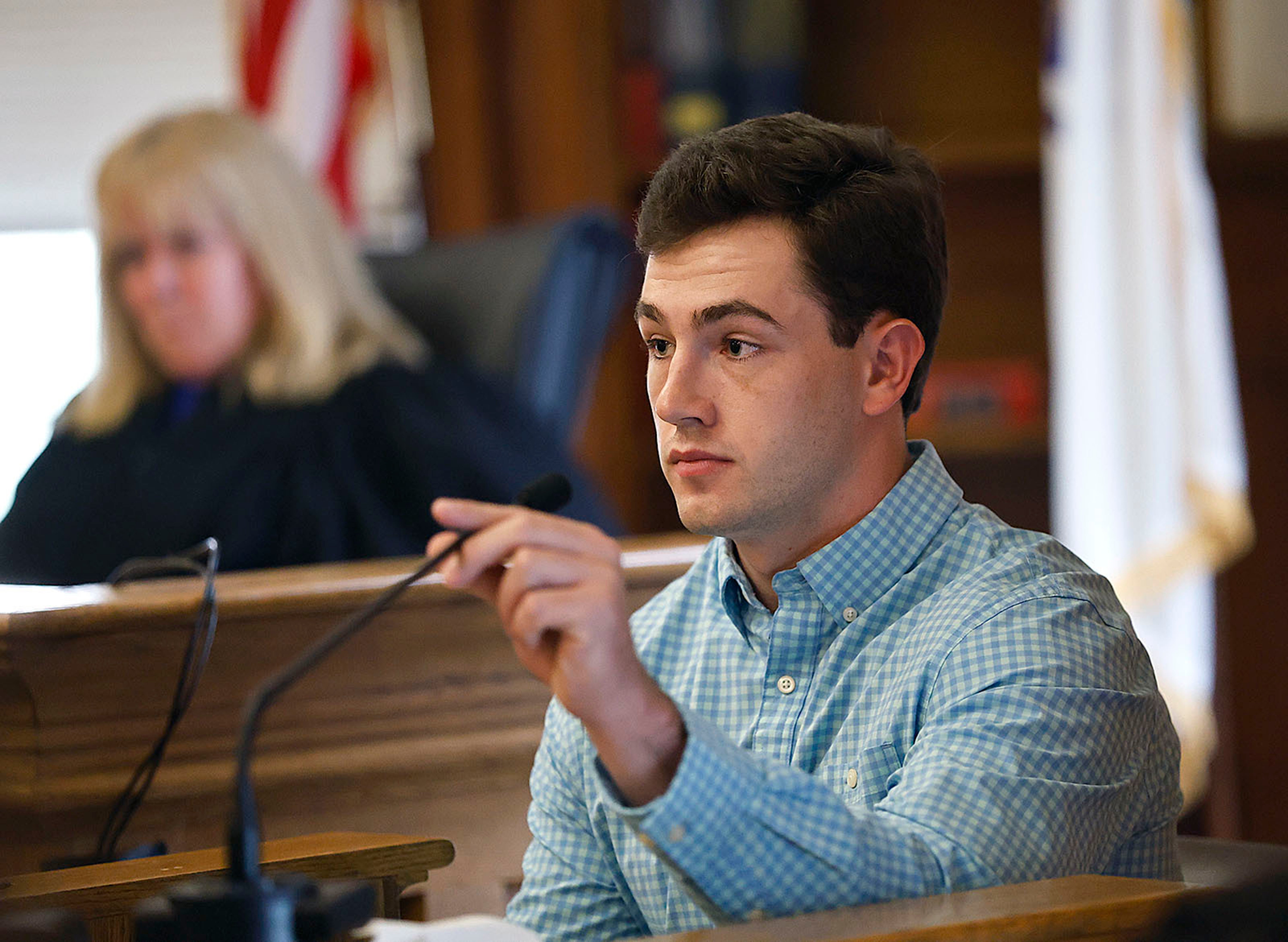 Witness Colin Albert takes the stand during Karen Read's murder trail at Dedham Superior Court on Wednesday, May 15, 2024, in Dedham, Mass