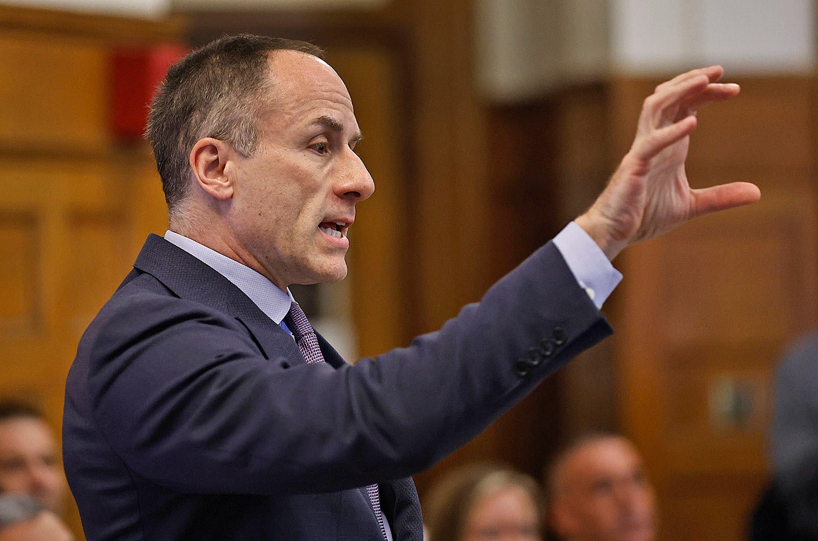 Karen Read's Read lawyer David Yannetti cross examines Allison McCabe about her text messages to Colin Albert during Read's murder trail at Dedham Superior Court on Wednesday, May 15, 2024, in Dedham, Mass