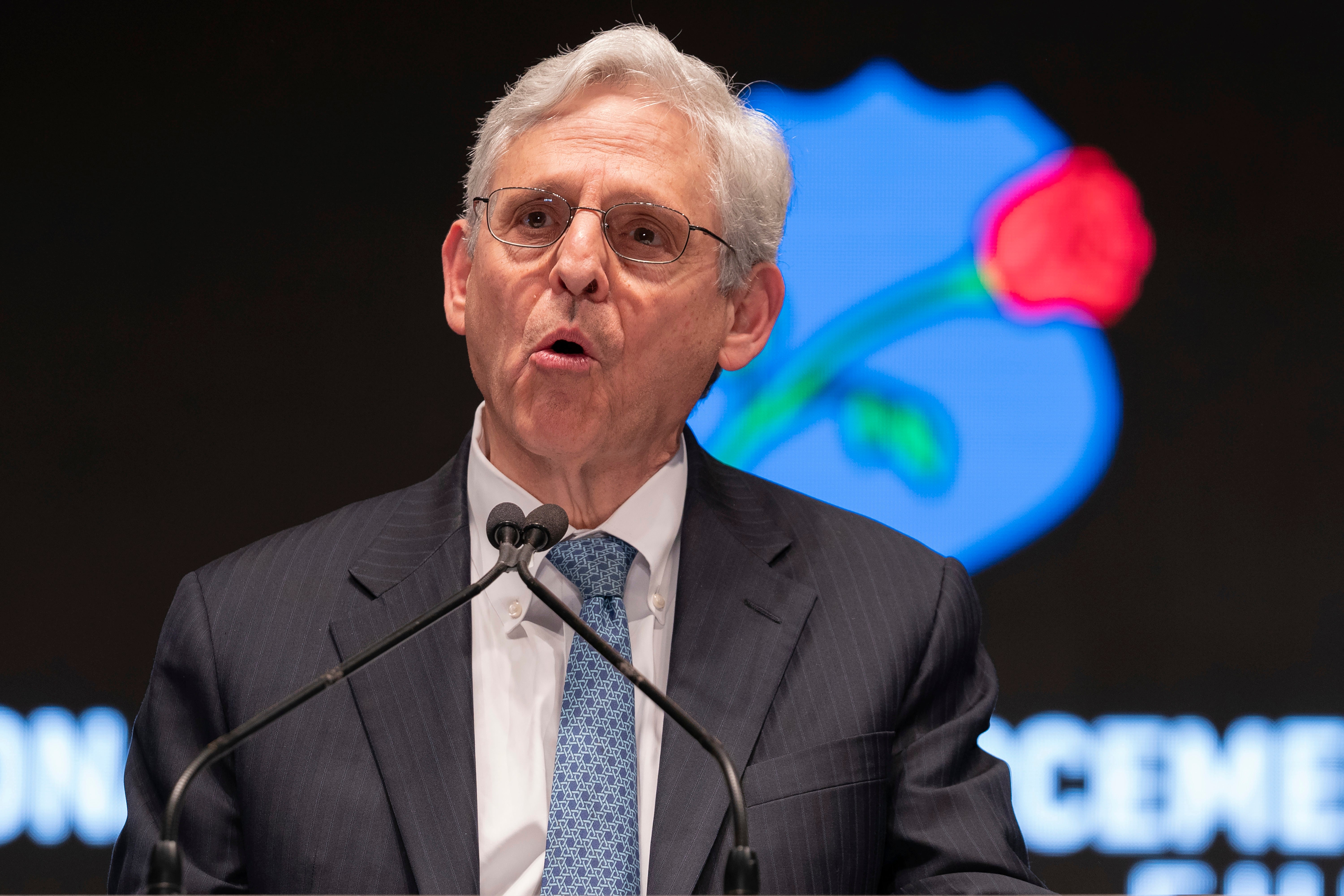 Attorney General Merrick Garland speaks during the 36th Annual Candlelight Vigil to honor the law enforcement officers who lost their lives in 2023, in Washington, on May 13, 2024