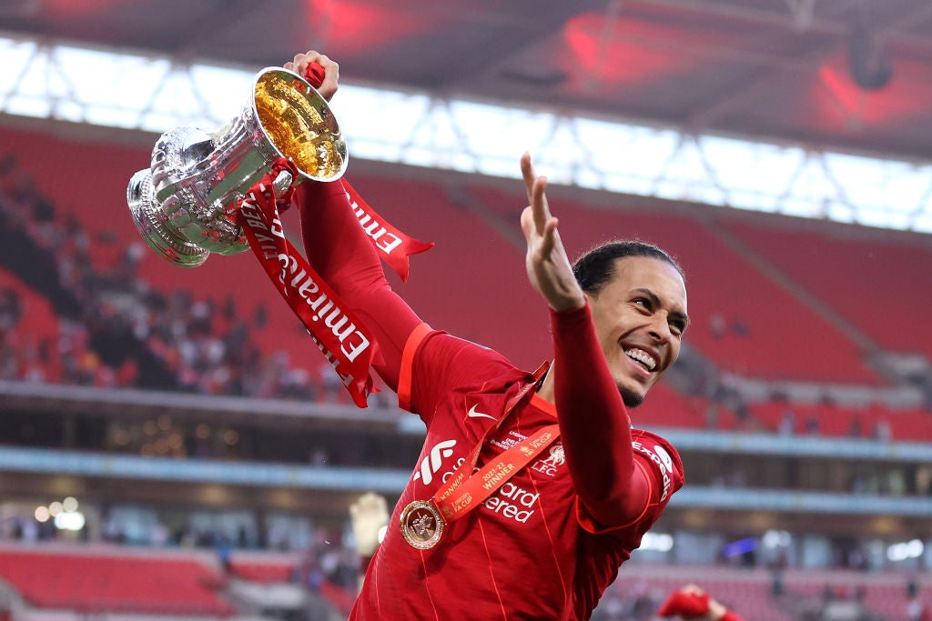 Van Dijk celebrates a cup win