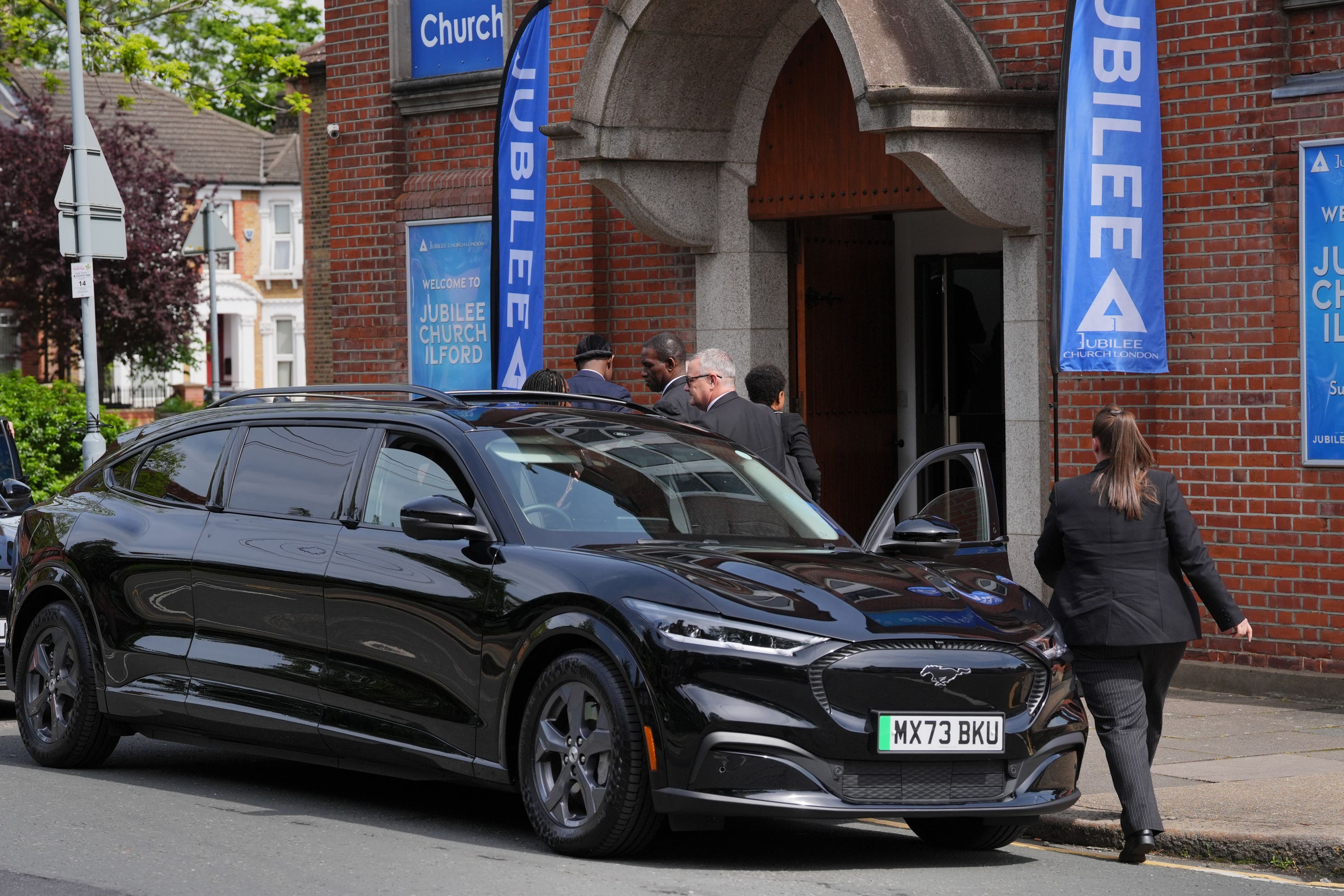 Close family members arrive at Jubilee Church in Ilford, east London, for the funeral service of Daniel Anjorin (Jonathan Brady/PA)