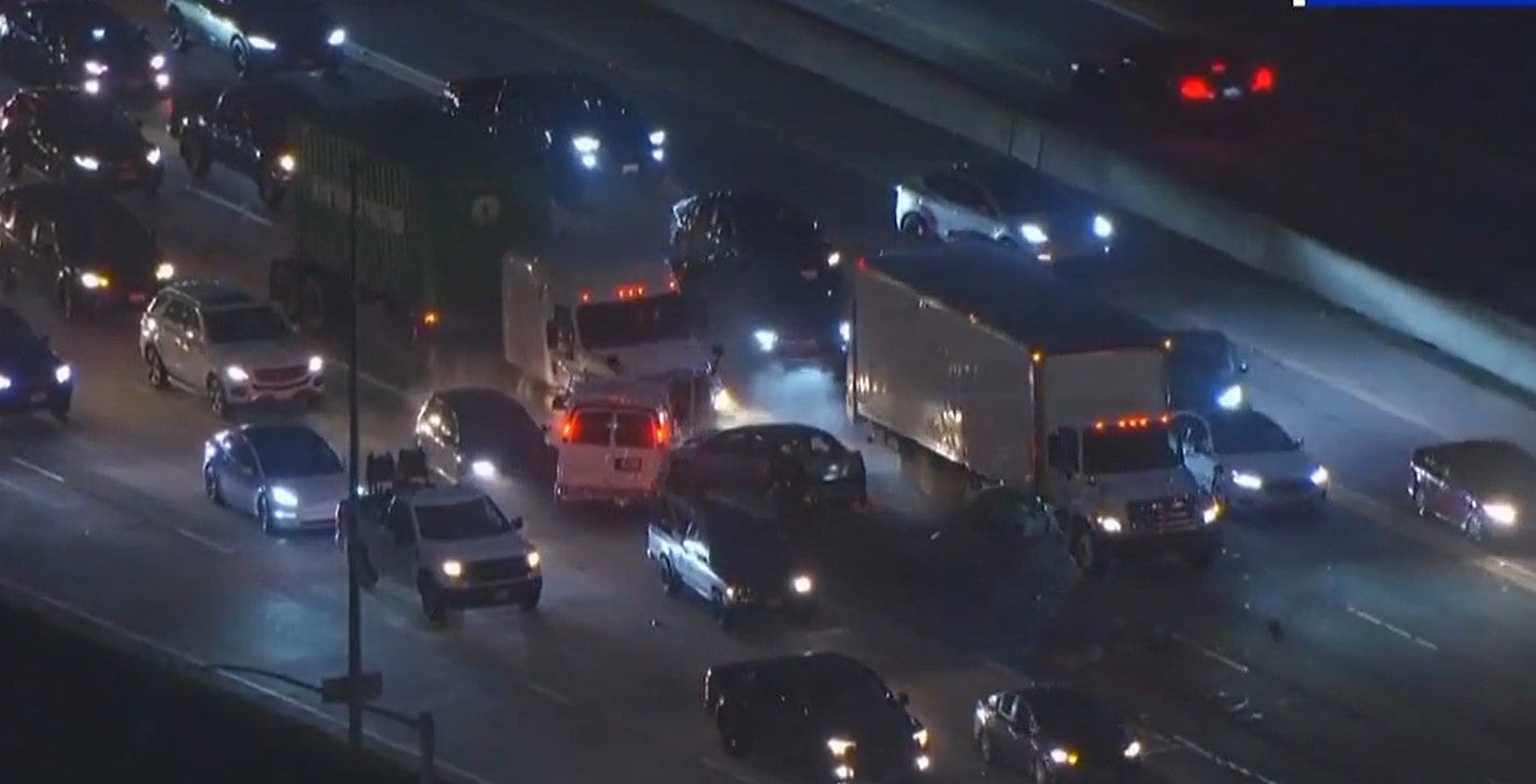 The carnage seen after the police chase ended on Freeway 405