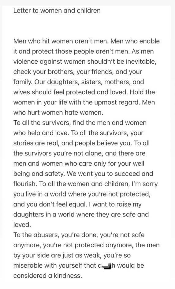 Alex Fine’s letter in solidarity with his wife Cassandra ‘Cassie’ Ventura