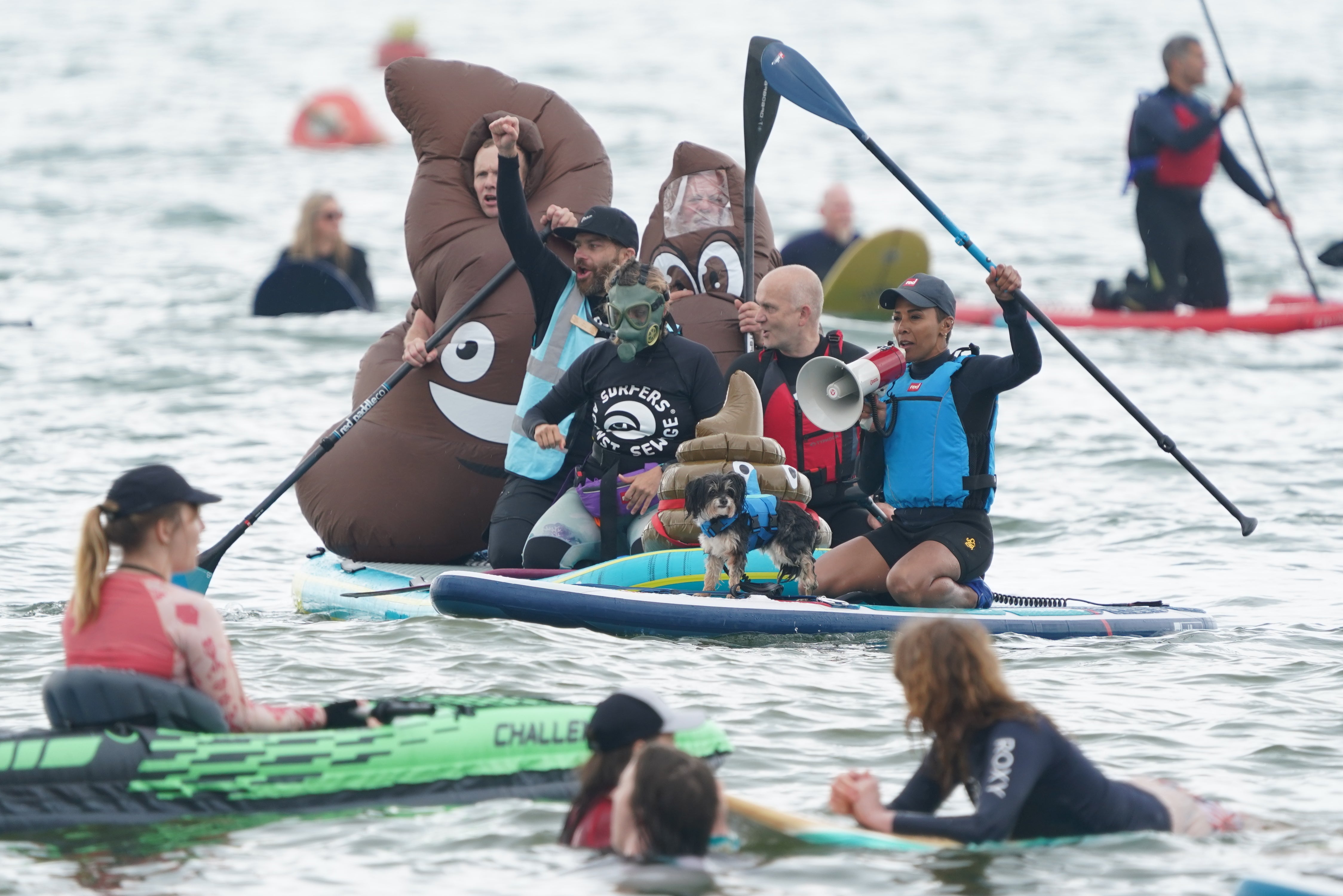 Olympian and paddleboarder Kelly Holmes during Surfers Against Sewage’s Paddle-Out Protest in Brighton