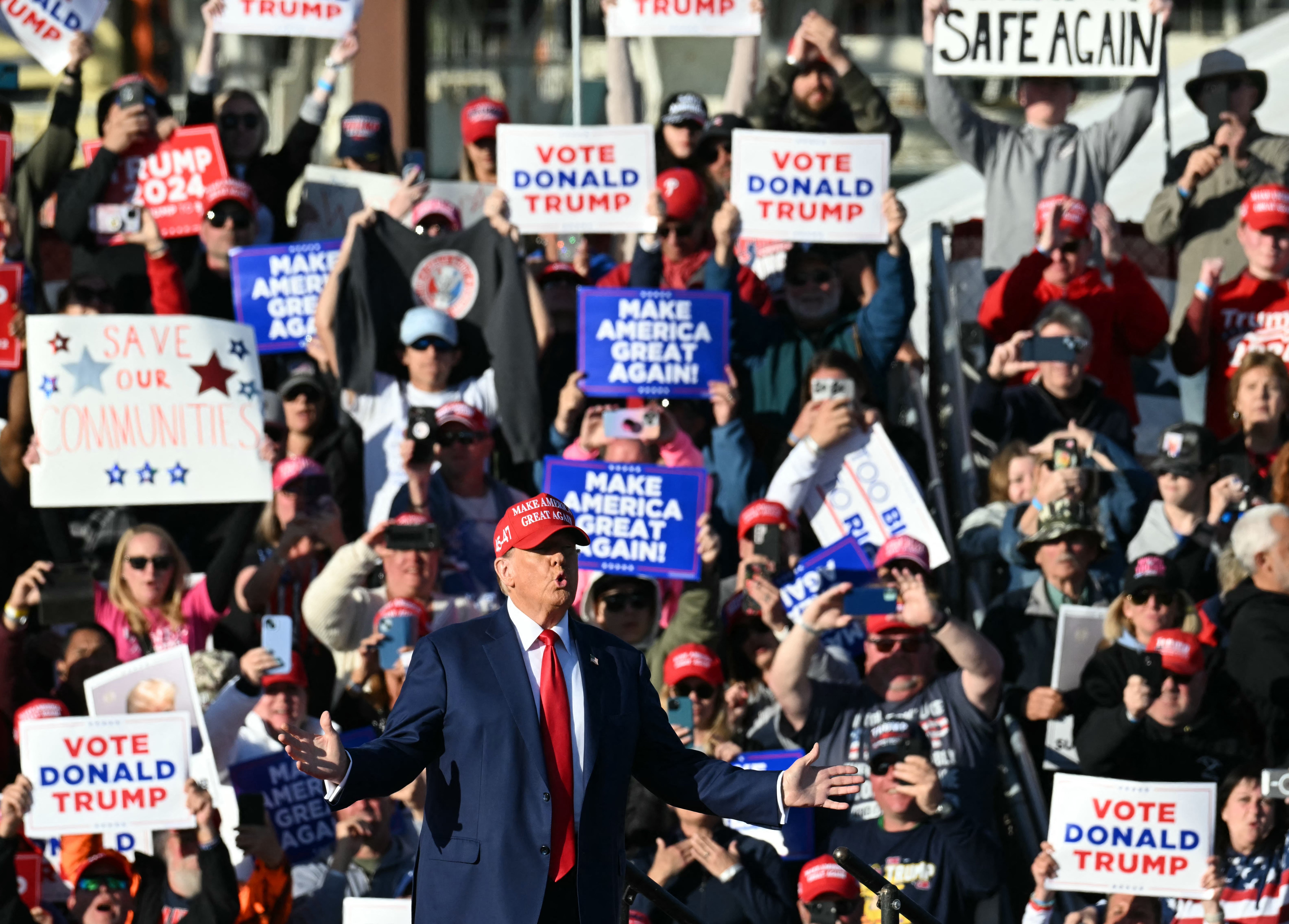 Mr Trump arrives at a campaign rally in Wildwood, New Jersey, on May 11, 2024