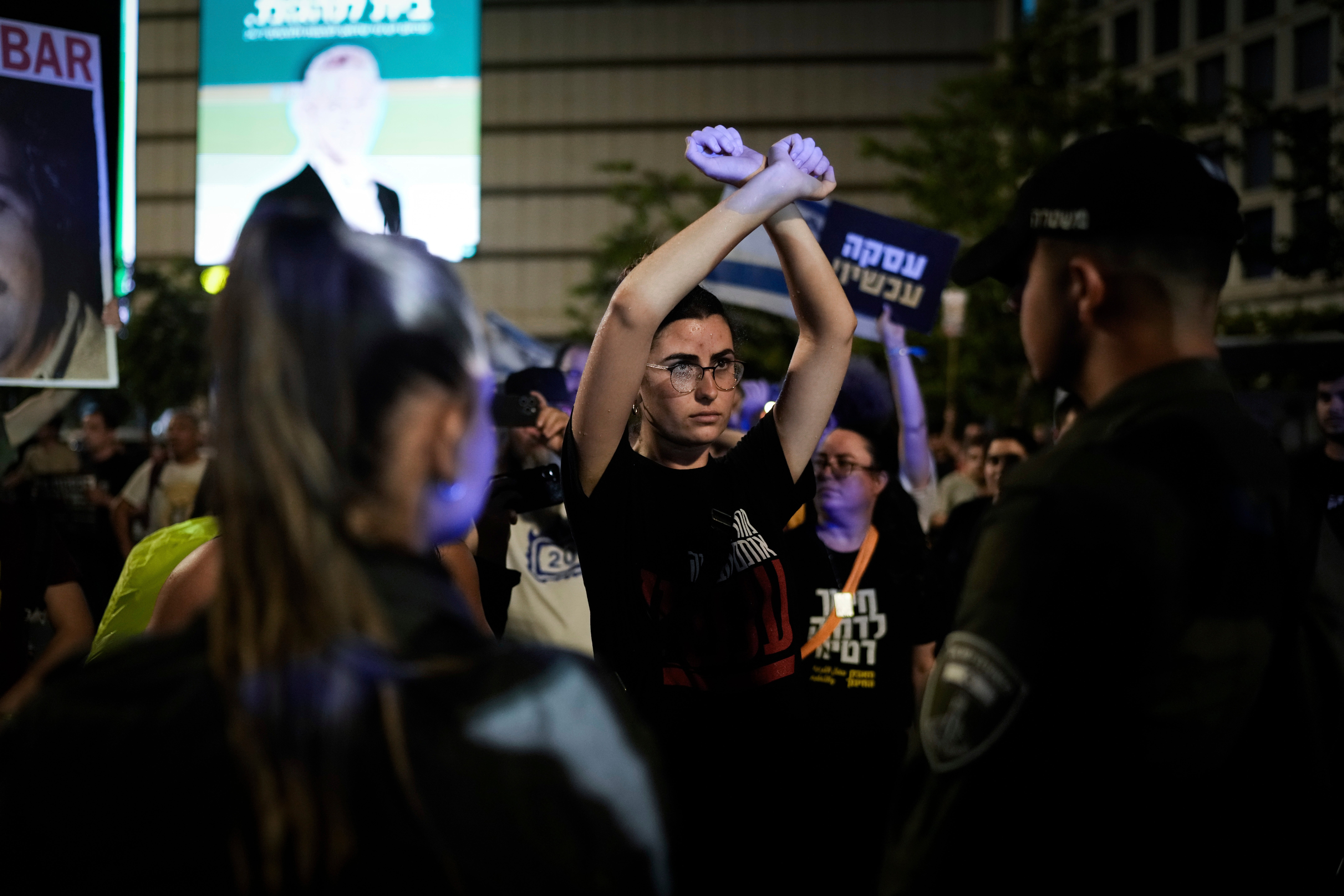 Demonstrators block a road during a protest against Israeli prime minister Benjamin Netanyahu’s government as they call for the release of hostages held in the Gaza Strip by the Hamas militant group, in Tel Aviv, Israel, on 18 May