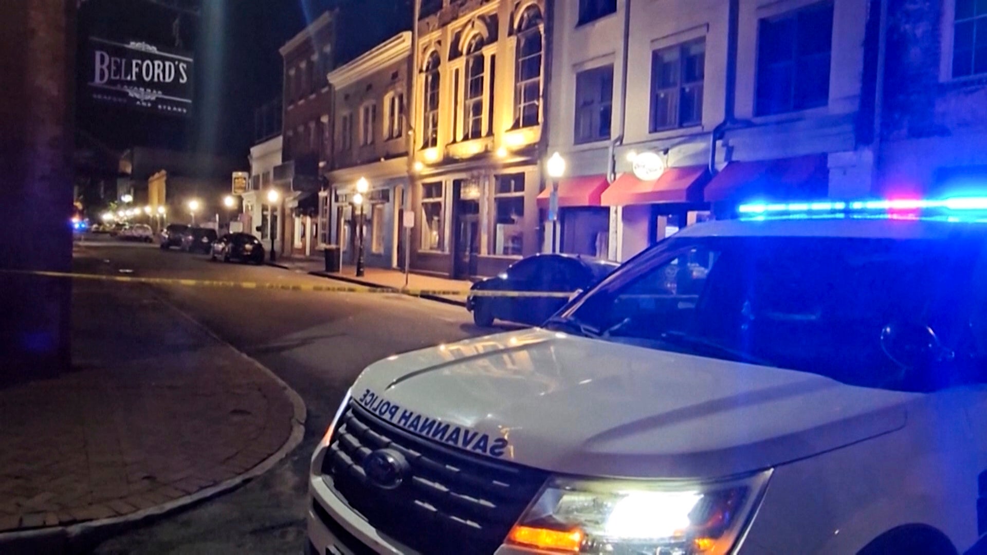 Police on the scene of the shooting in Savannah, Georgia, in the early hours of Sunday