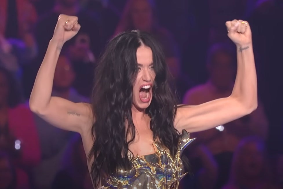 Katy Perry celebrates at the end of her American Idol tribute