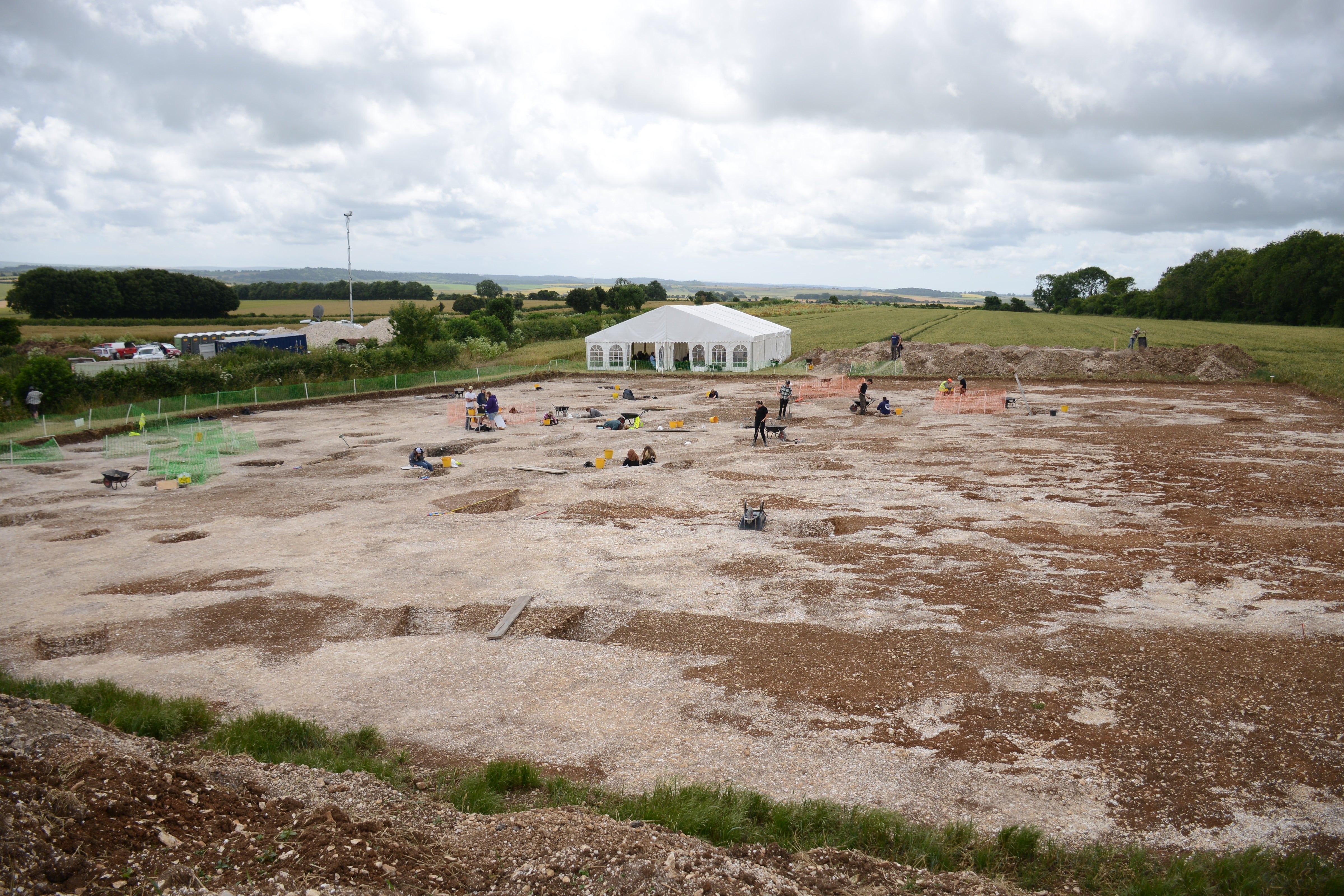 The excavation site of pre-historic settlement dating back 2,000 years at Winterborne Kingston in central Dorset