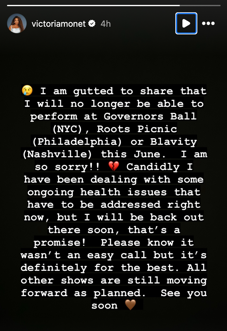 Victoria Monét announces cancelation of summer music festival appearances on Instagram