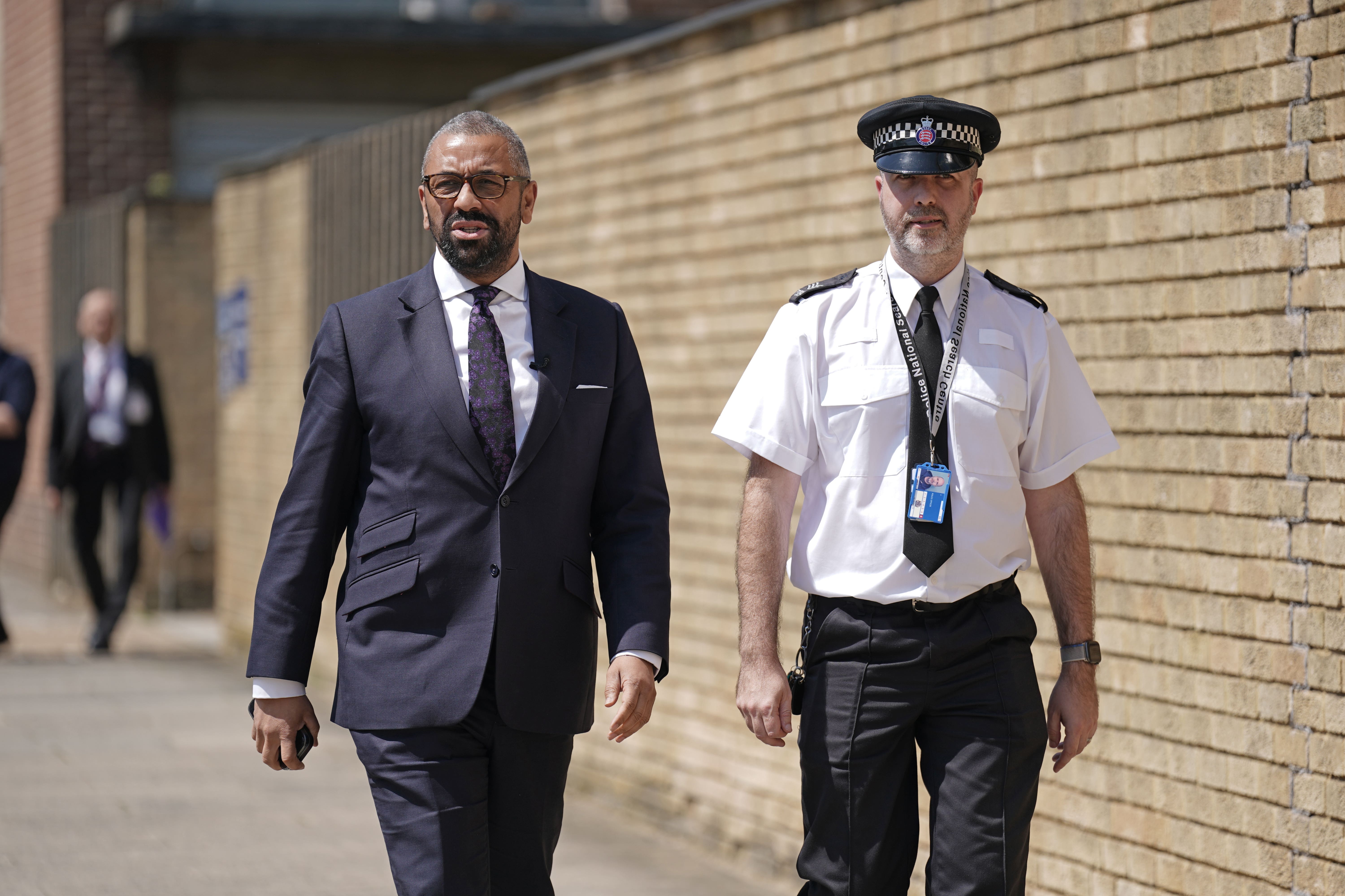 Home Secretary James Cleverly visited Essex Police Headquarters in Chelmsford, to learn about grooming gangs (Joe Giddens/PA)