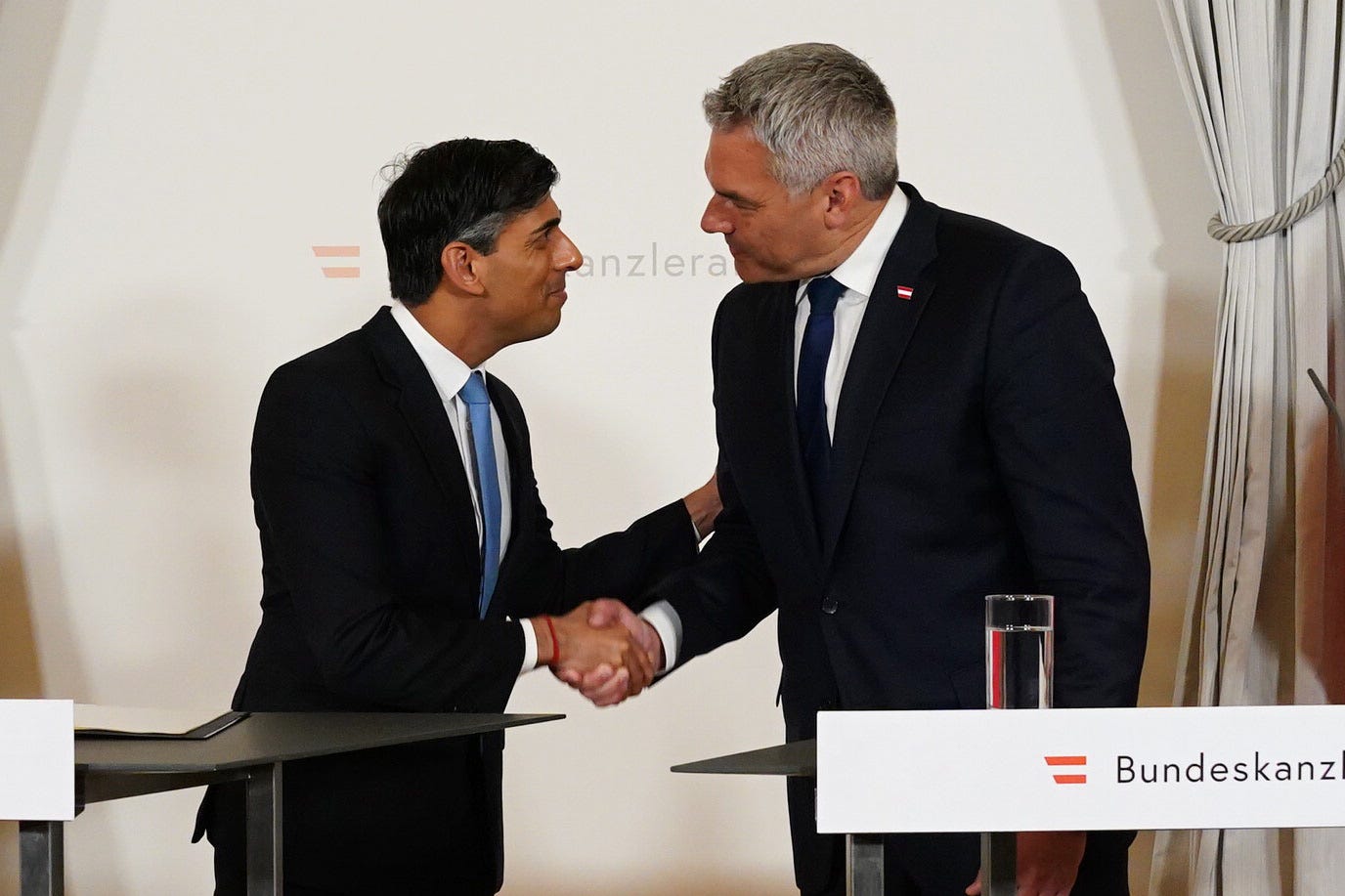 Prime Minister Rishi Sunak discussed efforts to tackle illegal migration Austrian Chancellor Karl Nehammer (Jordan Pettitt/PA)