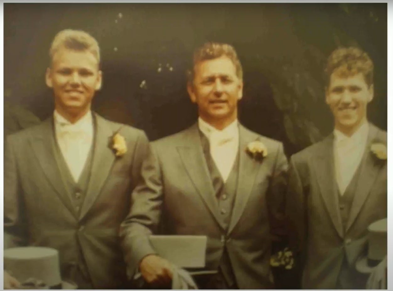 John Peach with his sons Jason and Leigh at Mr Peach’s wedding in 1987. Leigh and Jason, who were both pupils at Lord Mayor Treloar College, were diagnosed with HIV and Hepatitis B after treatments given at the school and died of AIDS in the early 90s