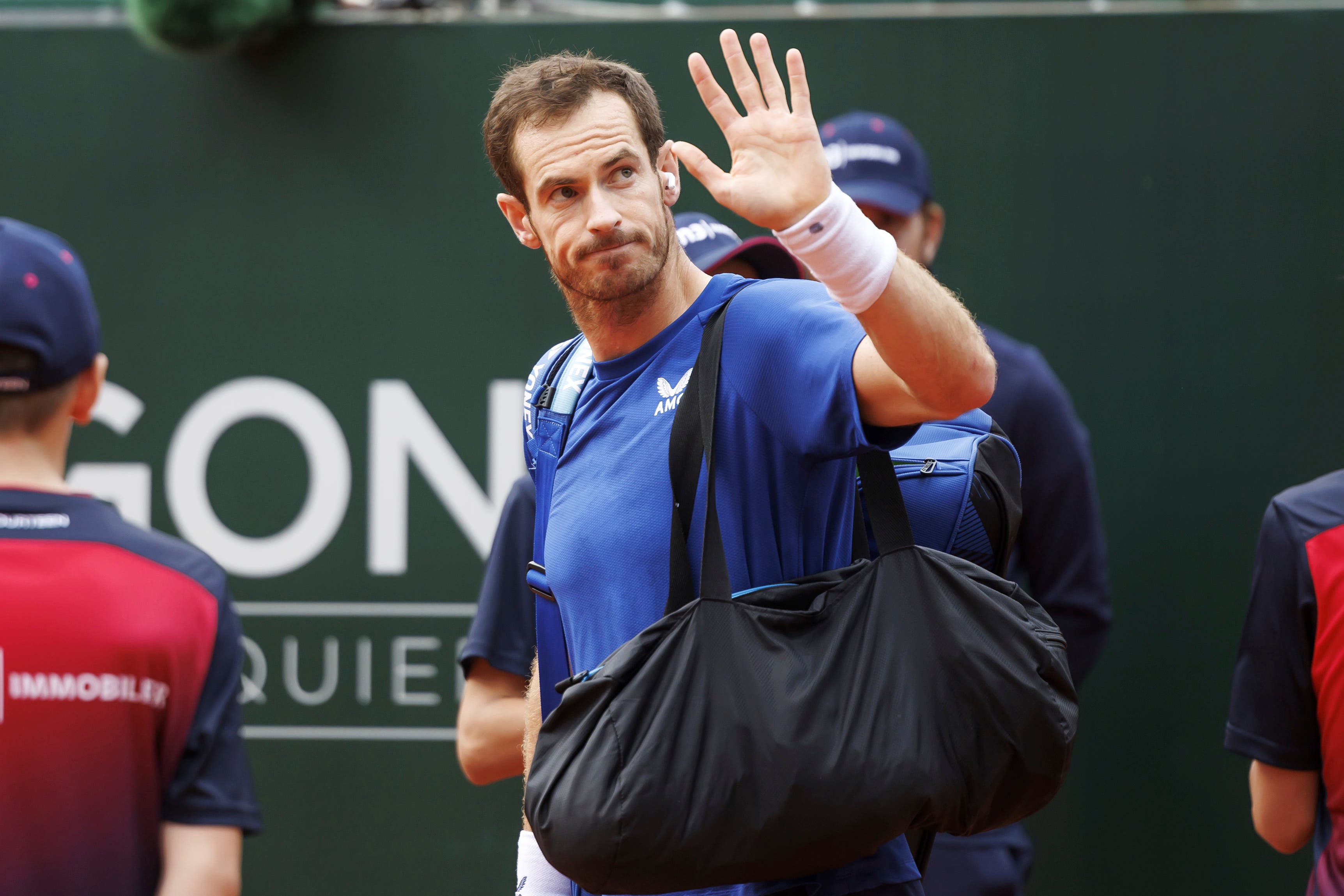 Andy Murray was playing his first match on the ATP Tour since suffering an ankle injury in March (Salvatore Di Nolfi/Keystone via AP)