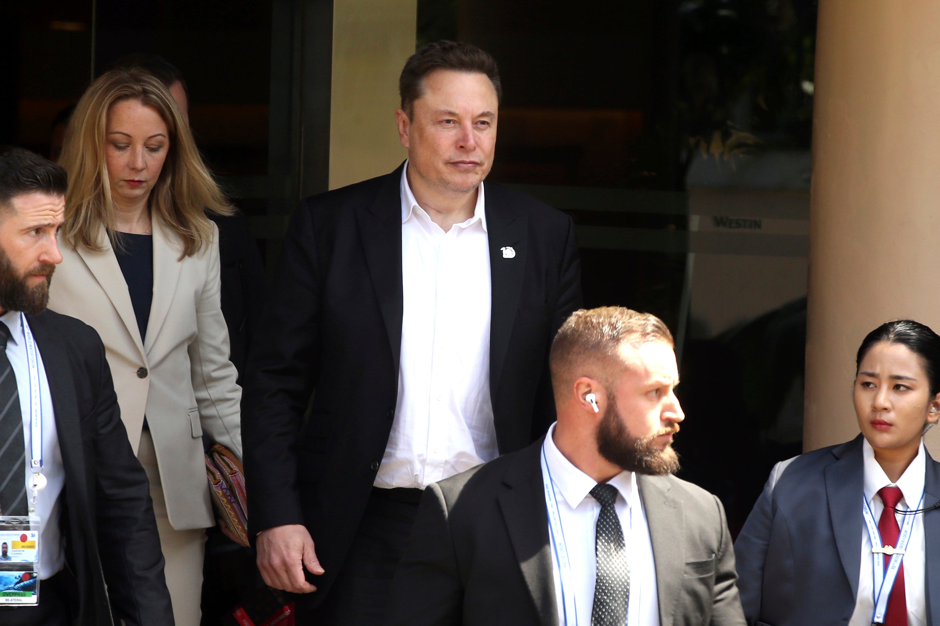 Elon Musk arrives for the 10th World Water Forum in Nusa Dua, Bali, Indonesia on Monday