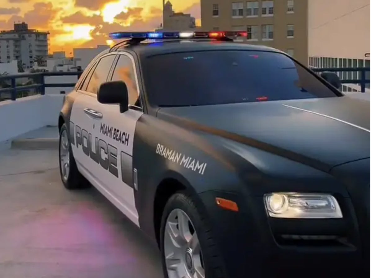 Miami Beach Police Department’s new Rolls-Royce Ghost. The luxury car was loaned to the department by Braman, a local dealership, and will be used for recruitment events