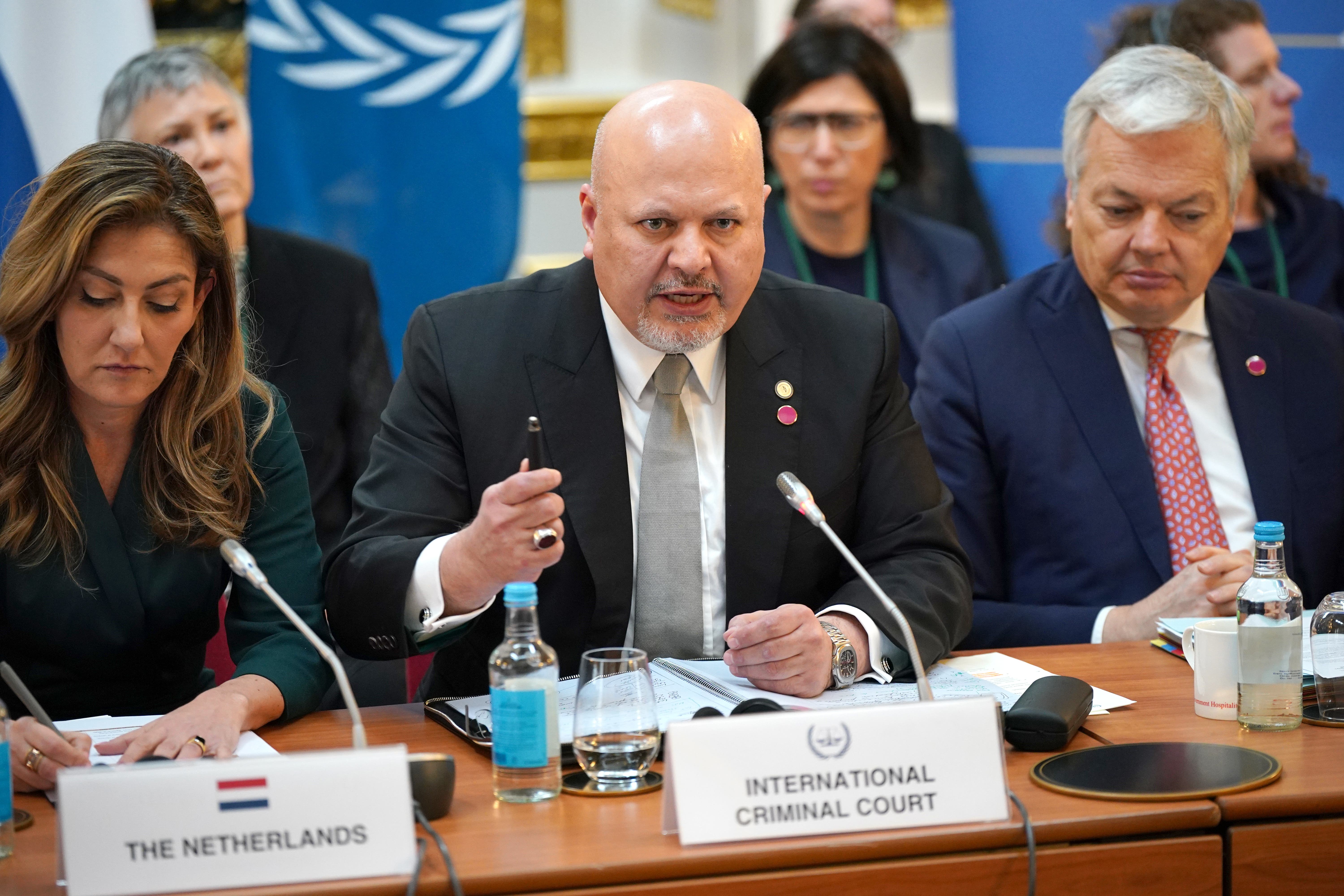 Prosecutor of the International Criminal Court Karim Khan (centre) (Yui Mok/PA)