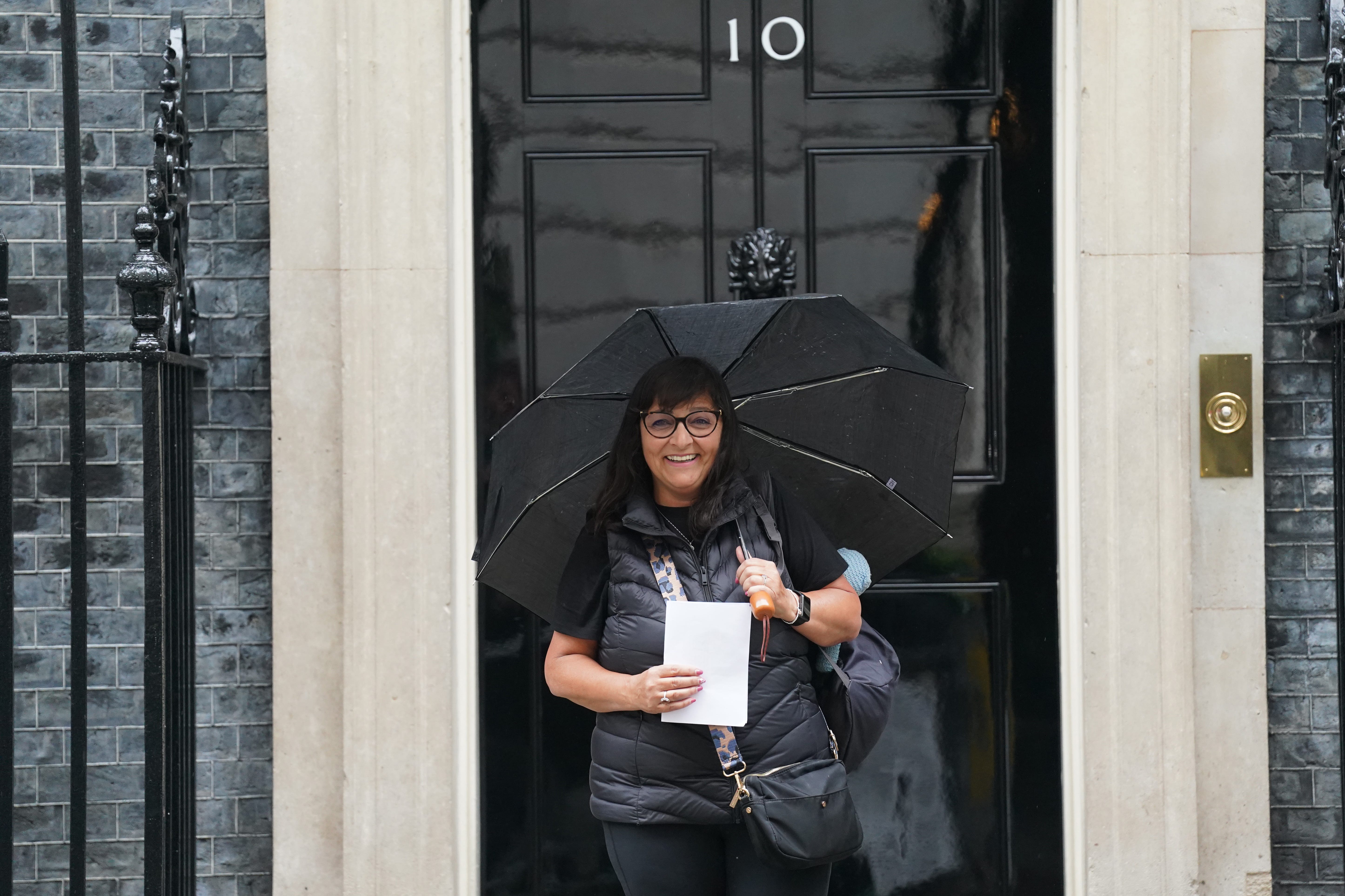 Figen Murray, mother of Manchester Arena bombing victim Martyn Hett, arrives in Downing Street (Stefan Rousseau/PA)