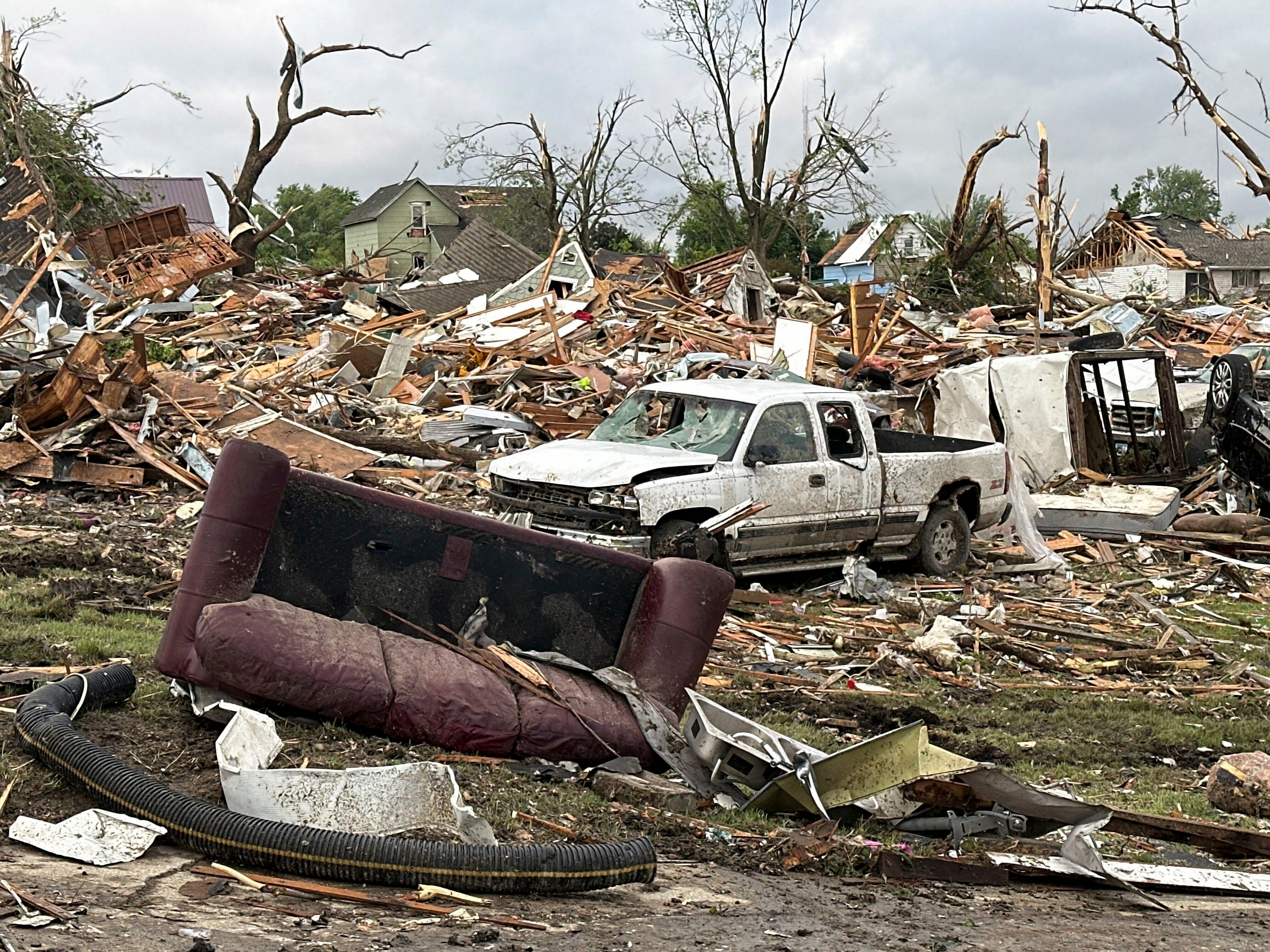 Wreckage of the Greenfield, Iowa, tornado. At least 33 tornadoes hit the state of Iowa on Tuesday