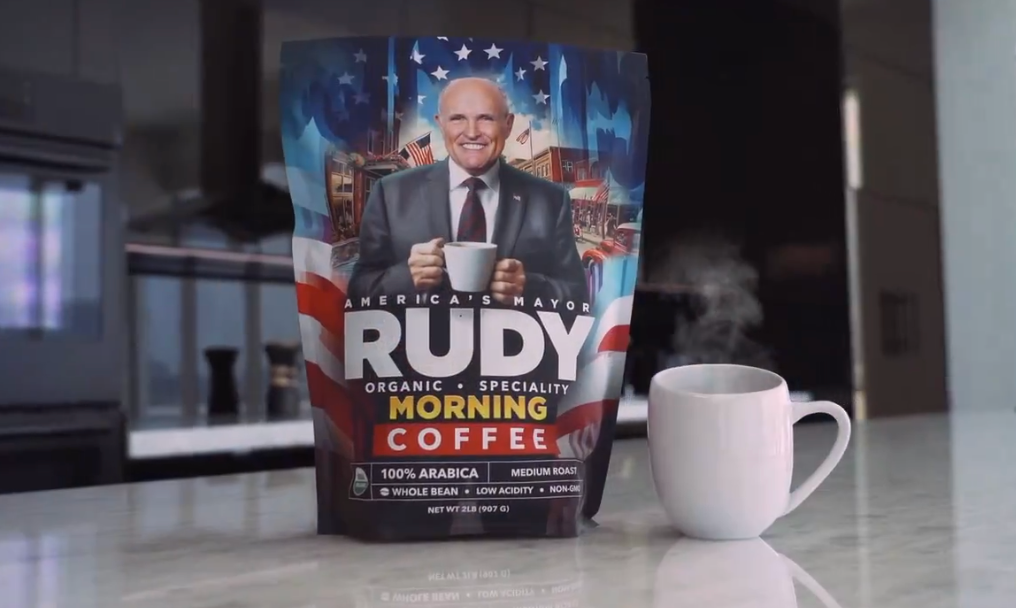 Rudy Giuliani’s new coffee product, pictured, comes as he faces a $148m debt