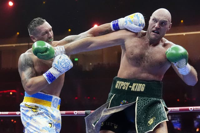 <p>Oleksandr Usyk (left) beat Tyson Fury in Saudi Arabia </p>