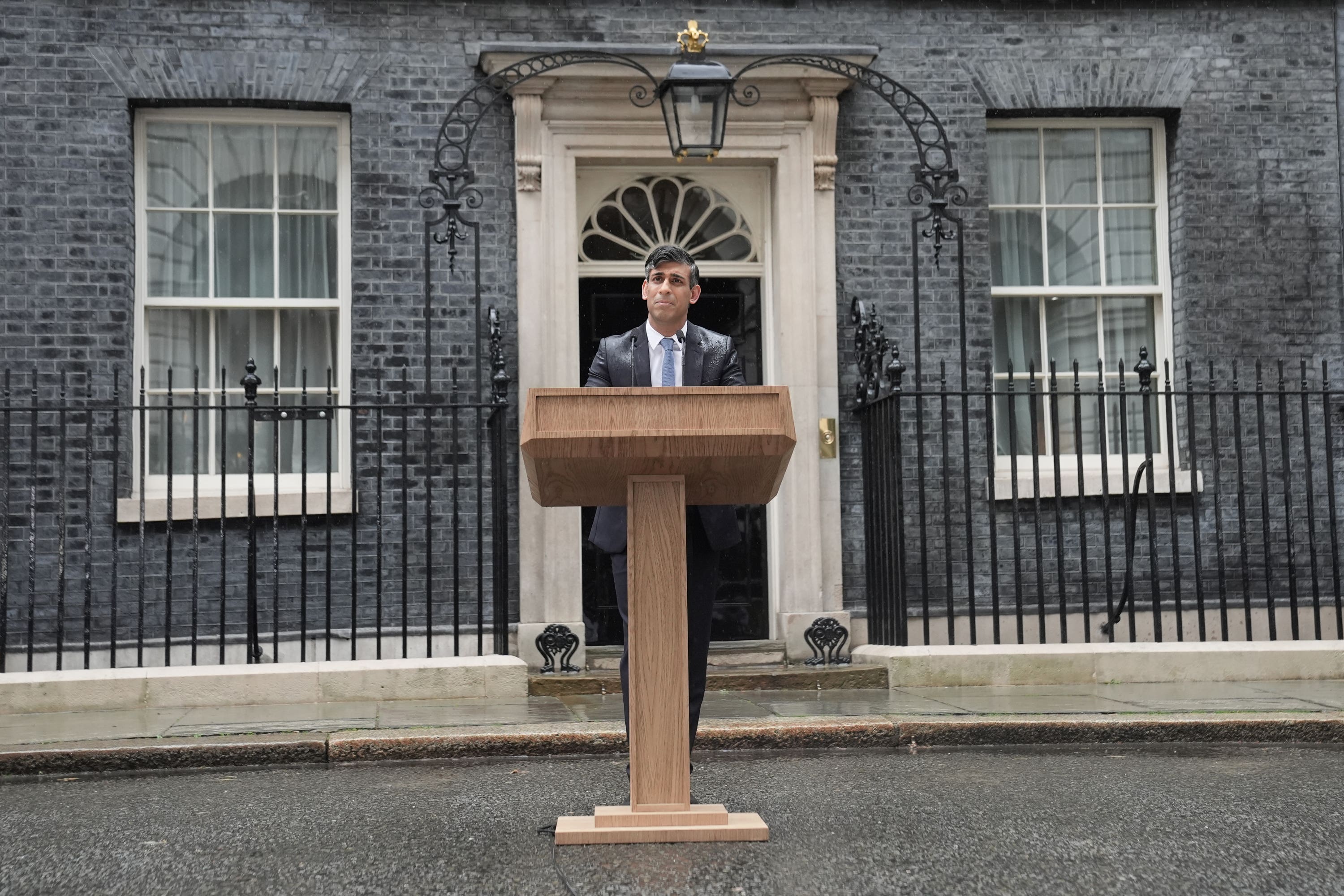 Rishi Sunak was alone outside 10 Downing Street when he called the General Election (Stefan Rousseau/PA)