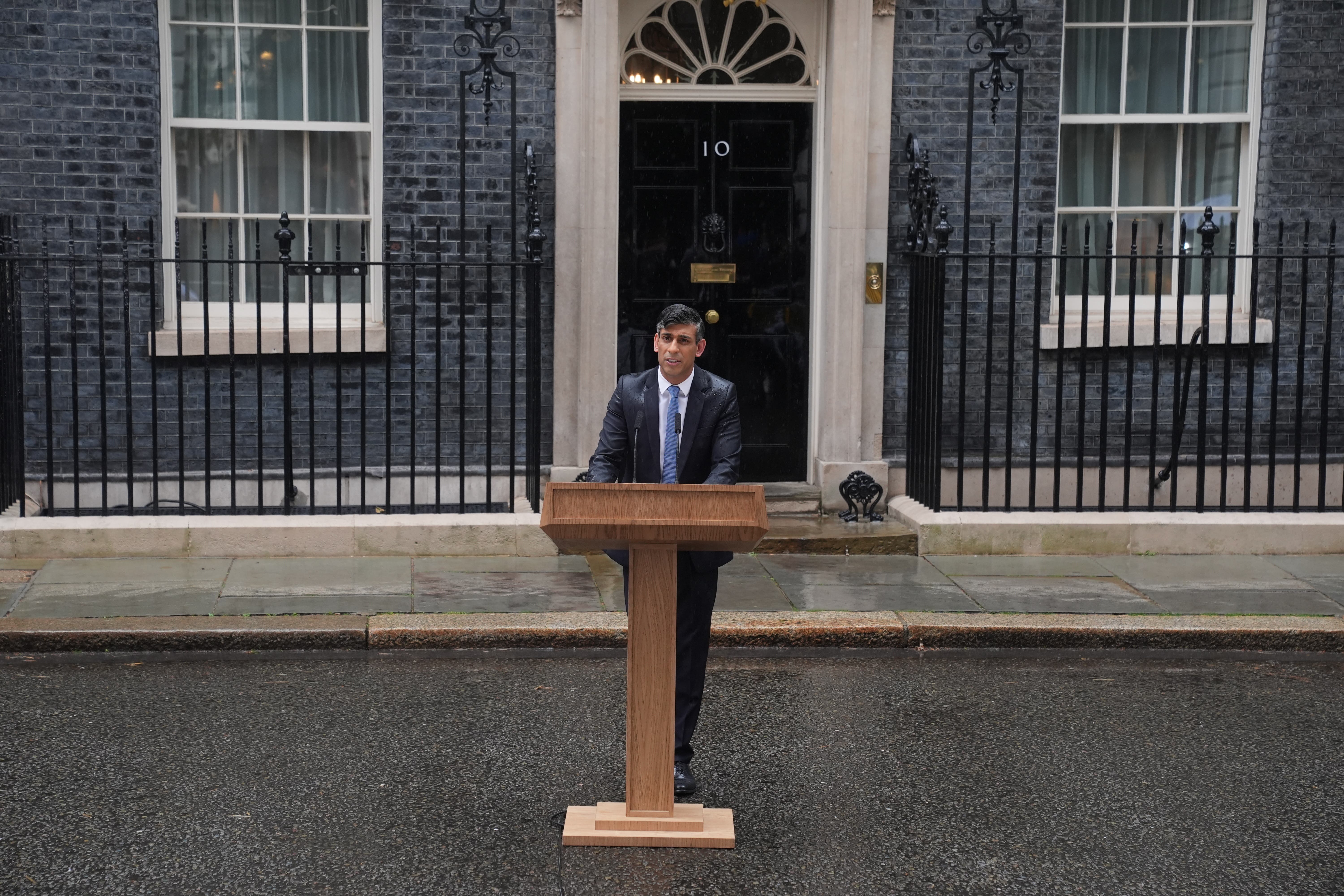 Prime Minister Rishi Sunak issues a statement outside 10 Downing Street, London, after calling a General Election for July 4 (Lucy North/PA)