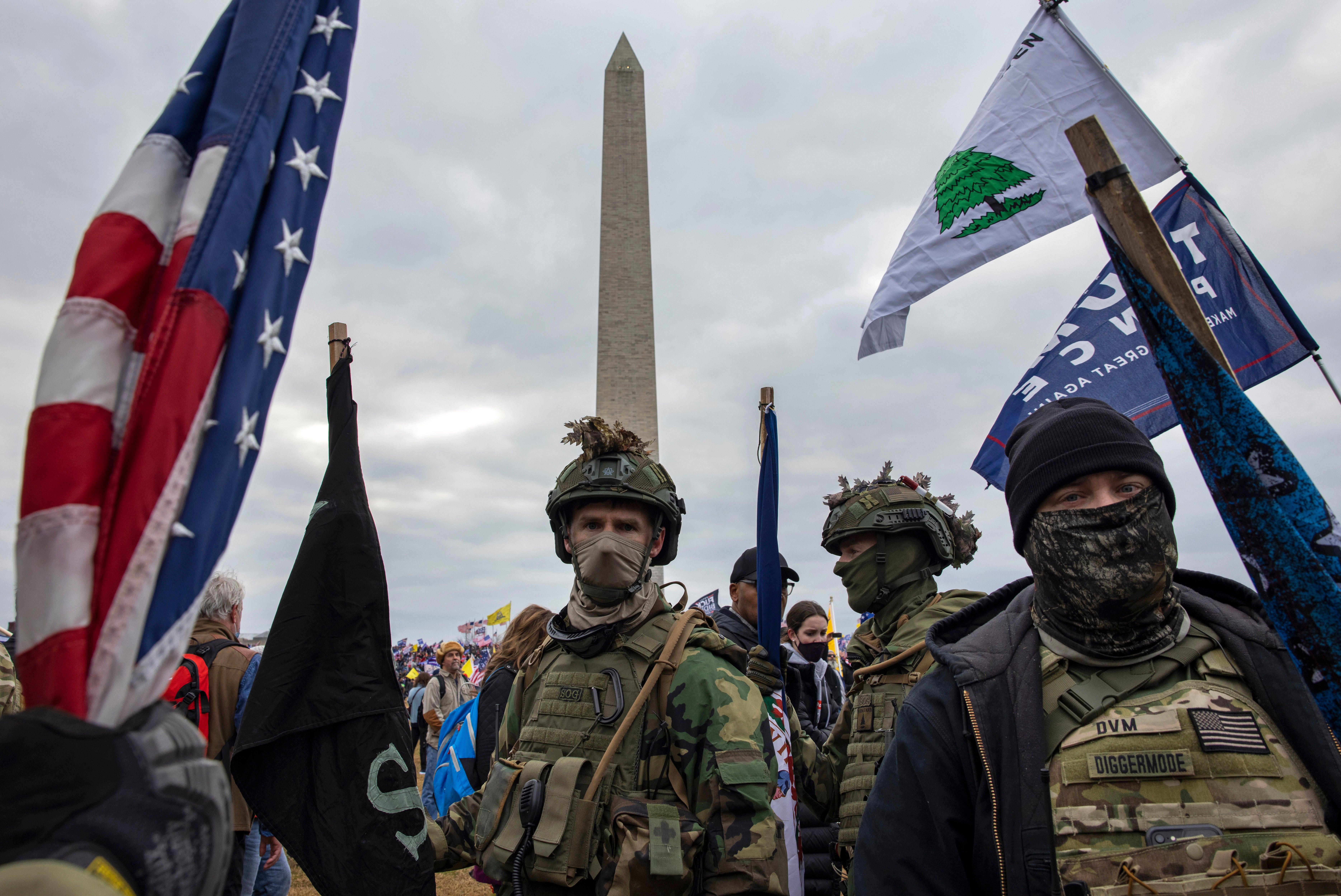 The Pine Tree flag seen outside Mr Alito’s property (top right) was displayed by some rioters at the January 6 insurrection